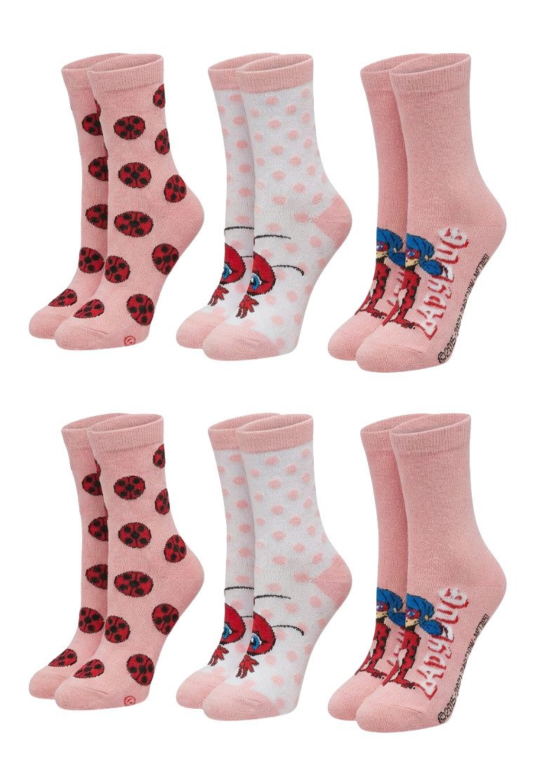 ONOMATO! Socken Miraculous Lady Bug Kinder Mädchen Socken 6er Pack (6-Paar)