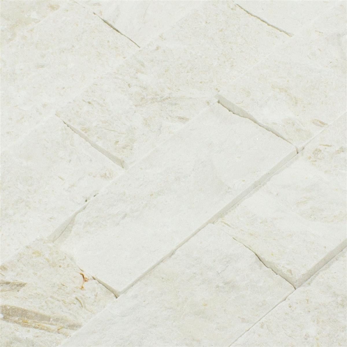 Mosafil Mosaikfliesen Mosaikfliesen Naturstein Kansas Splitface 3D Weiß, Naturstein-Limestone 30.500x29.000, weiß, Verlegefertig auf ein Netz geklebt