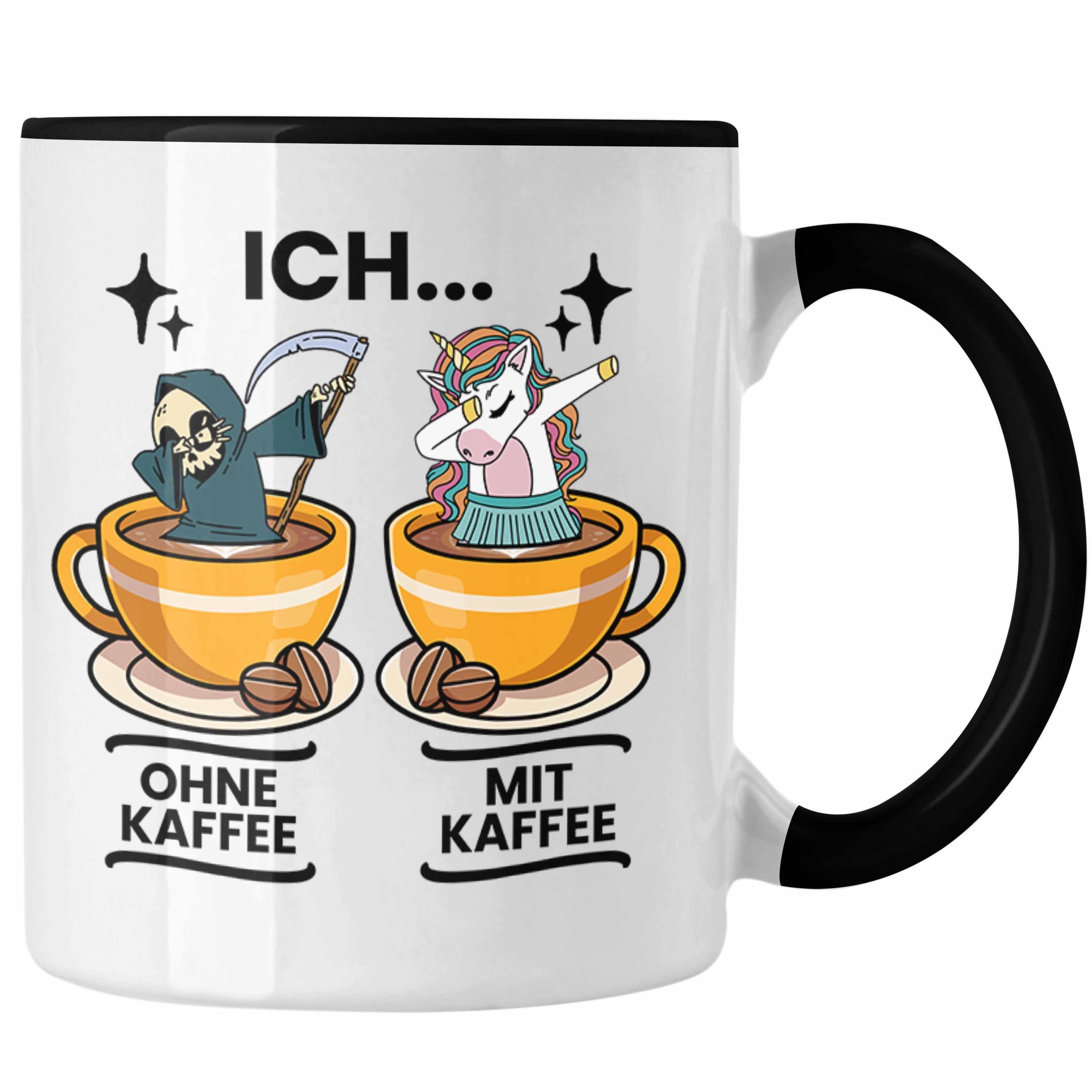 Trendation Tasse Lustige Kaffeetasse "Ich Ohne Kaffee Ich Mit Kaffee" Geschenk für Kaff Schwarz