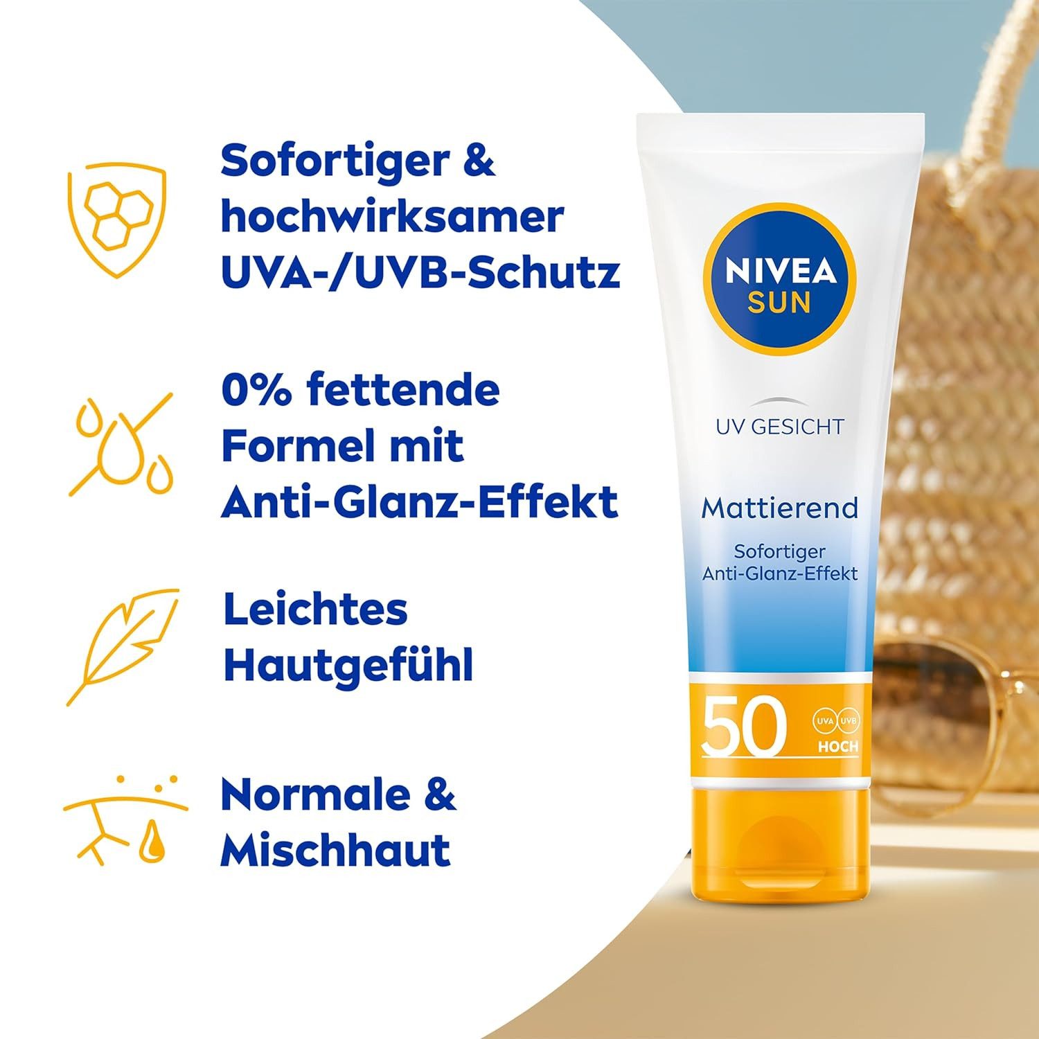 Nivea Sonnenschutzcreme Sonnencreme Gesicht Mattierender Sonnenschutz, LSF 50, 50 ml, 1-tlg.