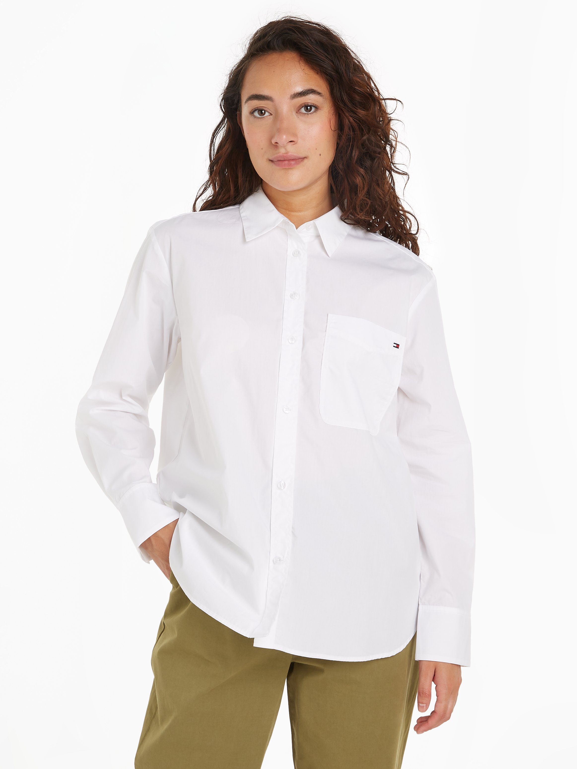 Tommy Hilfiger Hemdbluse SOLID COTTON EASY FIT SHIRT mit Brusttasche