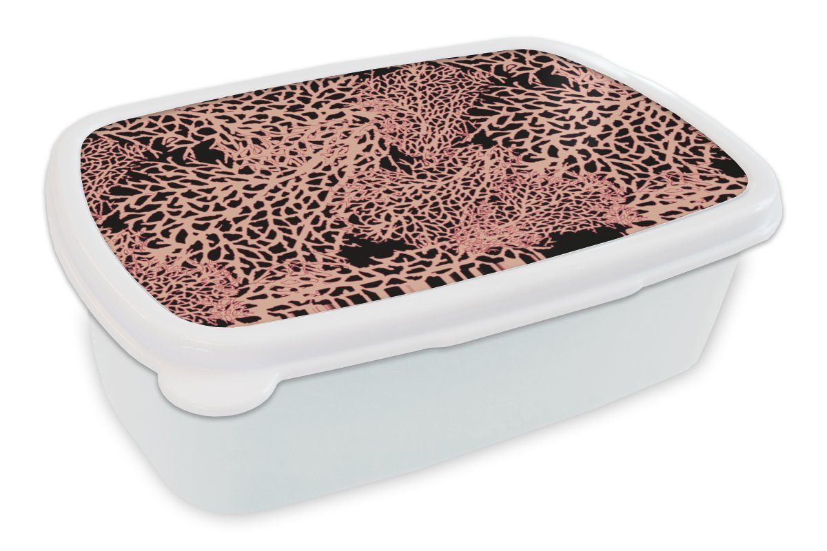 MuchoWow Lunchbox Koralle - Rosa - Textur - Muster, Kunststoff, (2-tlg), Brotbox für Kinder und Erwachsene, Brotdose, für Jungs und Mädchen weiß | Lunchboxen