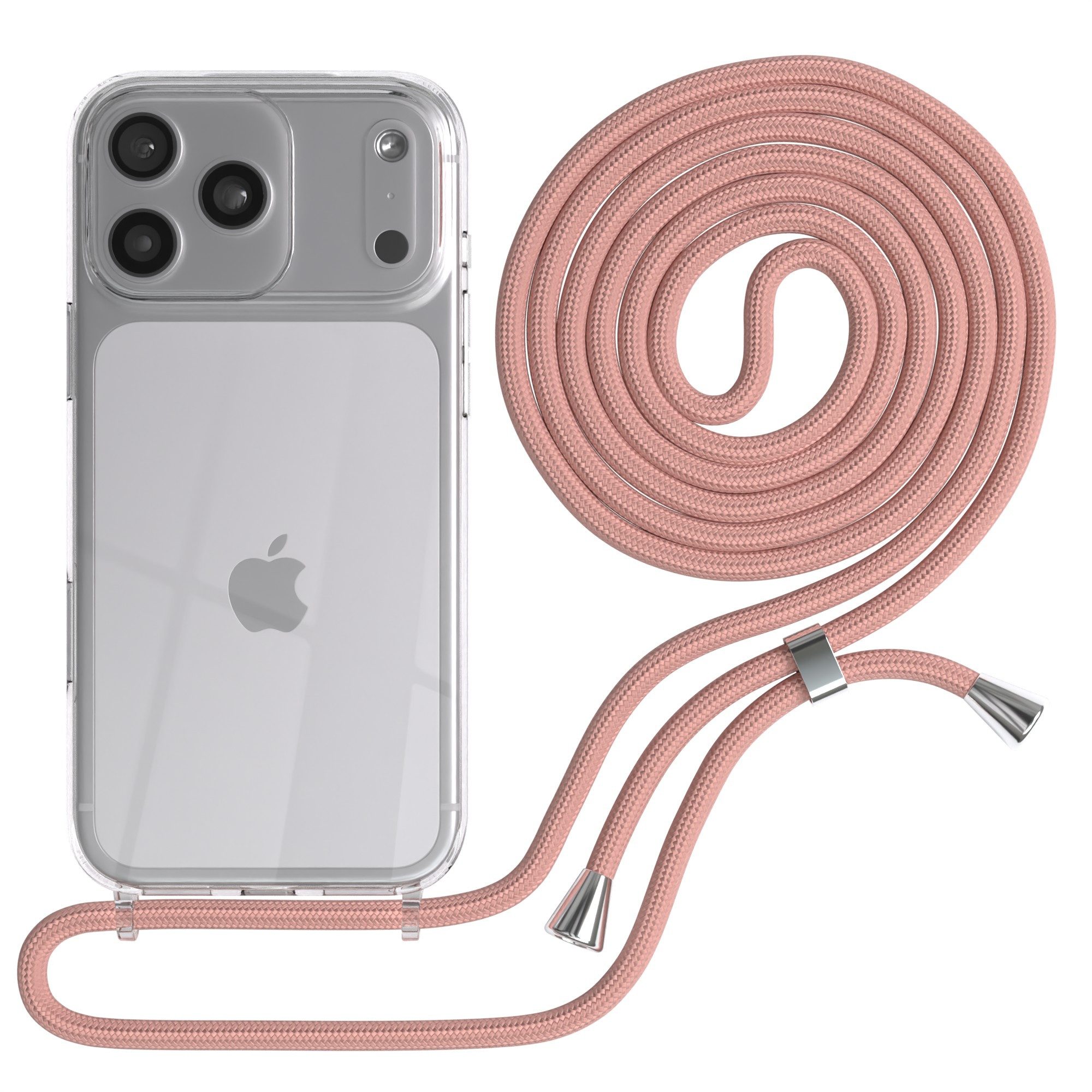 EAZY CASE Handykette Hülle mit Kette für Apple iPhone 17 Pro Max 6,9 Zoll, Ketten Hülle Schultergurt Schutzhülle Tasche mit Band Altrosa Unifarbe