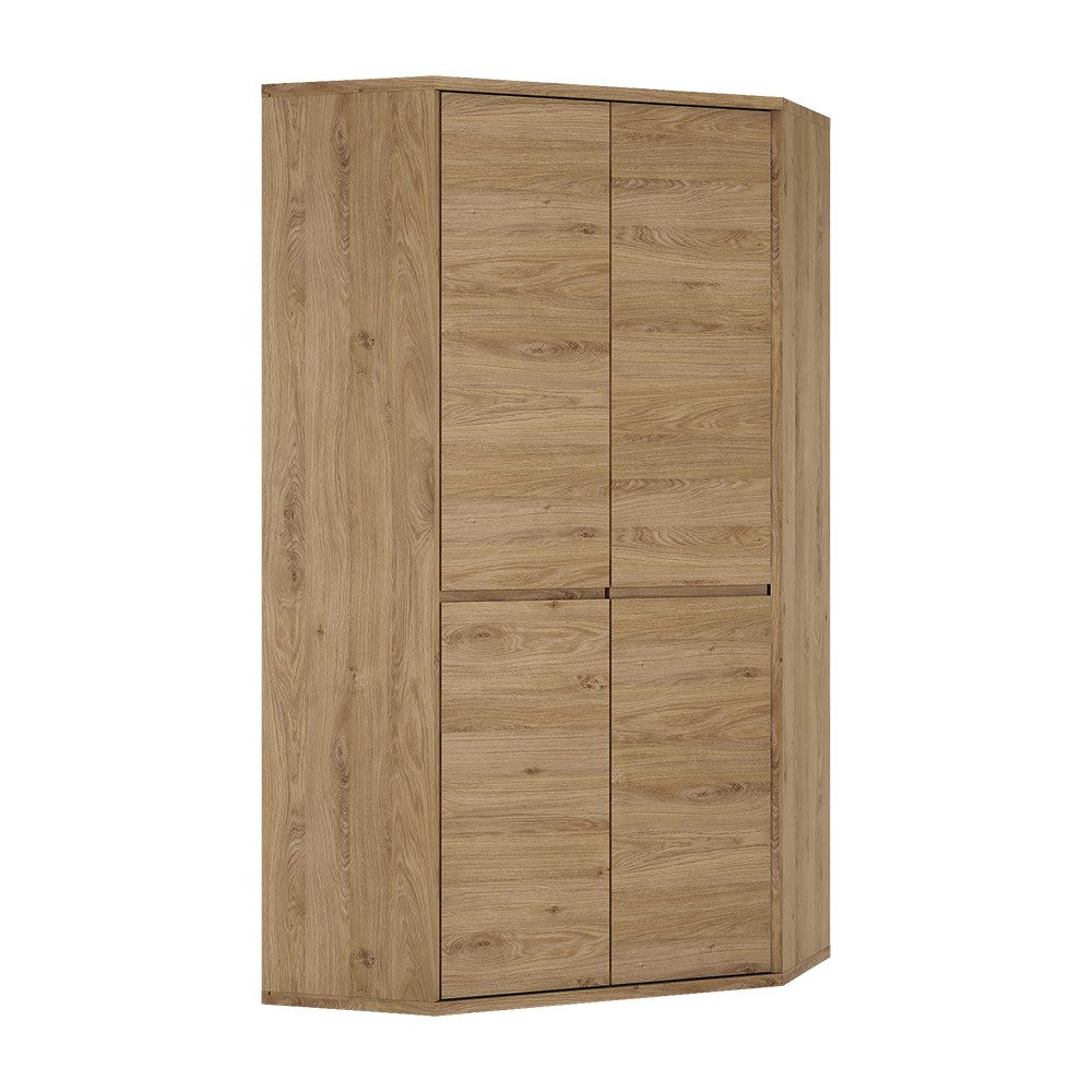 Lomadox Kleiderschrank SELMA-129 griffloser Eckschrank in Eiche mit Kleiderstange