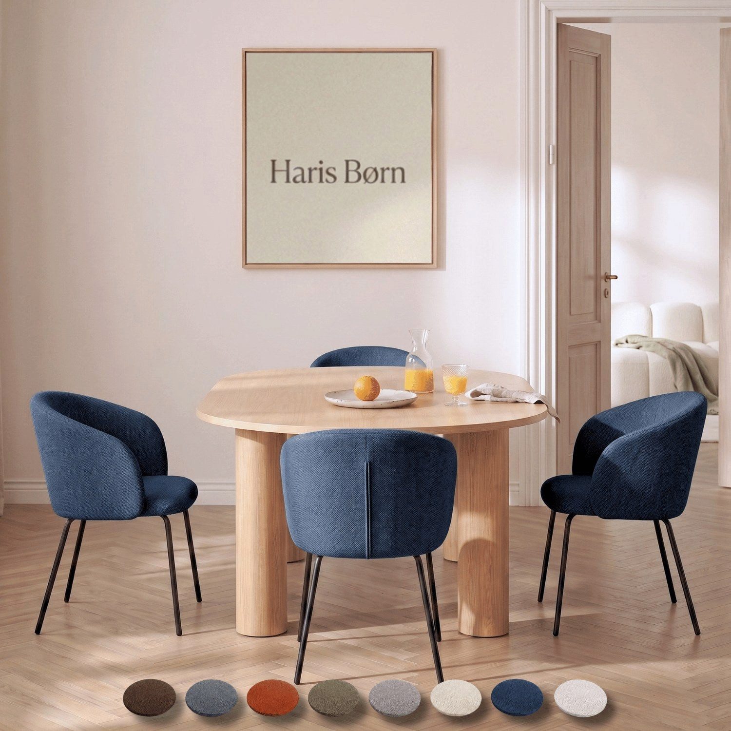 Haris Børn Esszimmerstuhl mit Armlehnen NØR - Hochwertige Polsterstühle für Esszimmer (Set, 4 St), Dunkelblau - Premium Esszimmer Stühle & Wohnzimmer Stühle