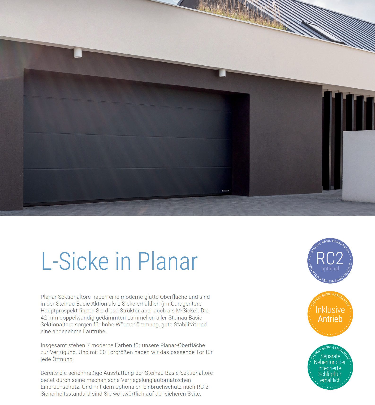 steinau Garagentor Sektionaltor RenoMatic 2025 L-Sicke Planar LPU 42 + Antrieb S4 + HS, Vergünstigtes Aktionspaket