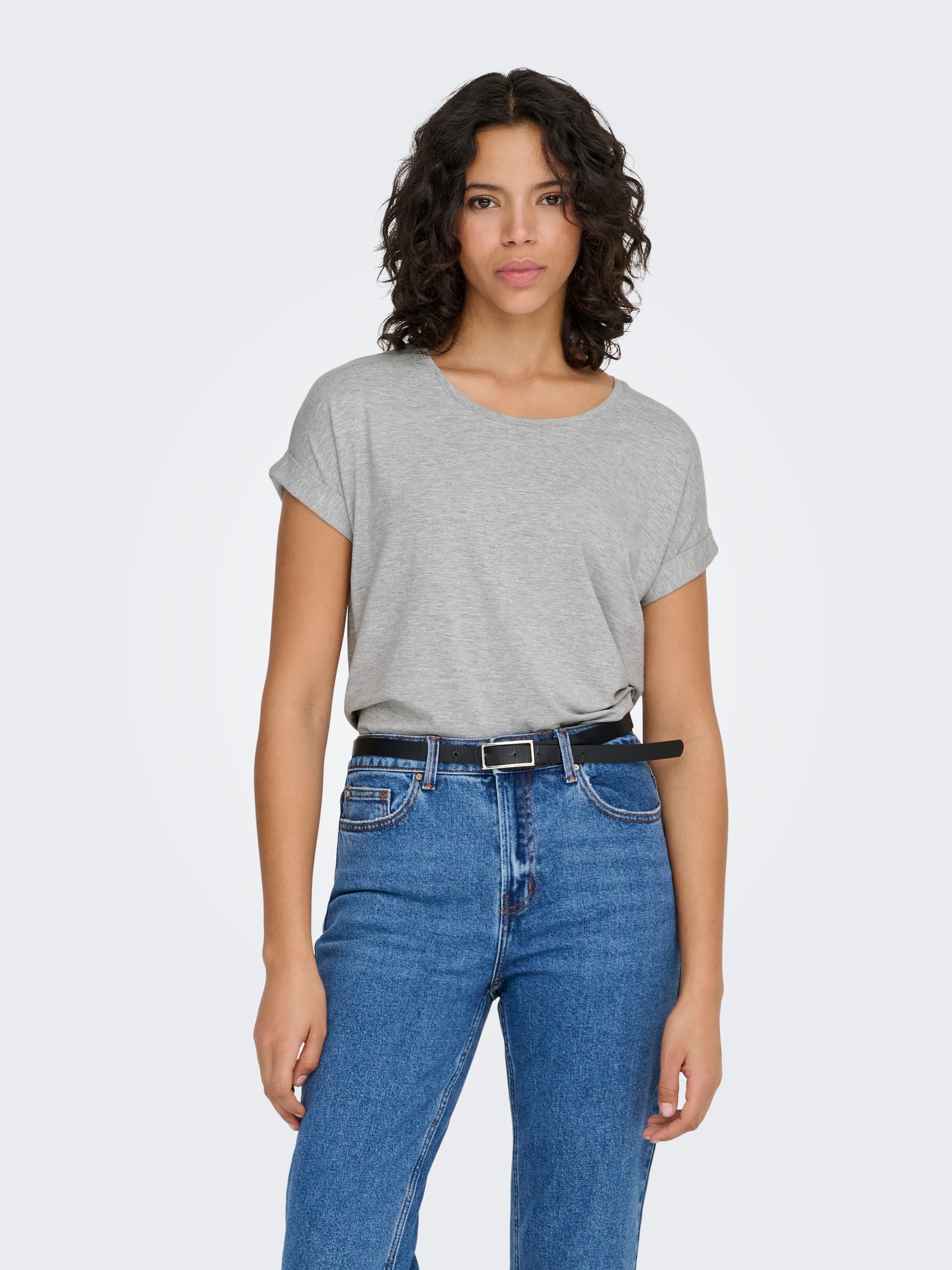 ONLY T-Shirt ONLMOSTER – T-Shirt mit melierter Optik und elastischem Material meliert, casual, lässig geschnitten, Viskosemischung, Rundhals