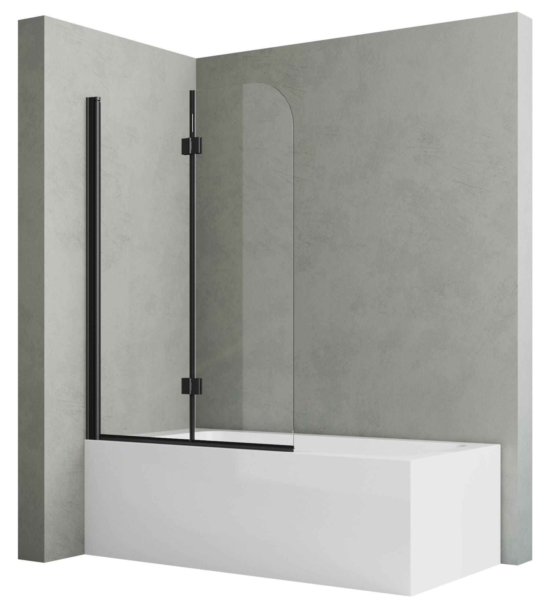 Hopibath Badewannenfaltwand 2 teilig Faltbar Badewannenaufsatz Glas, 6mm beidseitig Nano Sicherheitsglas, (Faltwand, Chrom, Schwarz), Hebe- / Senkfunktion