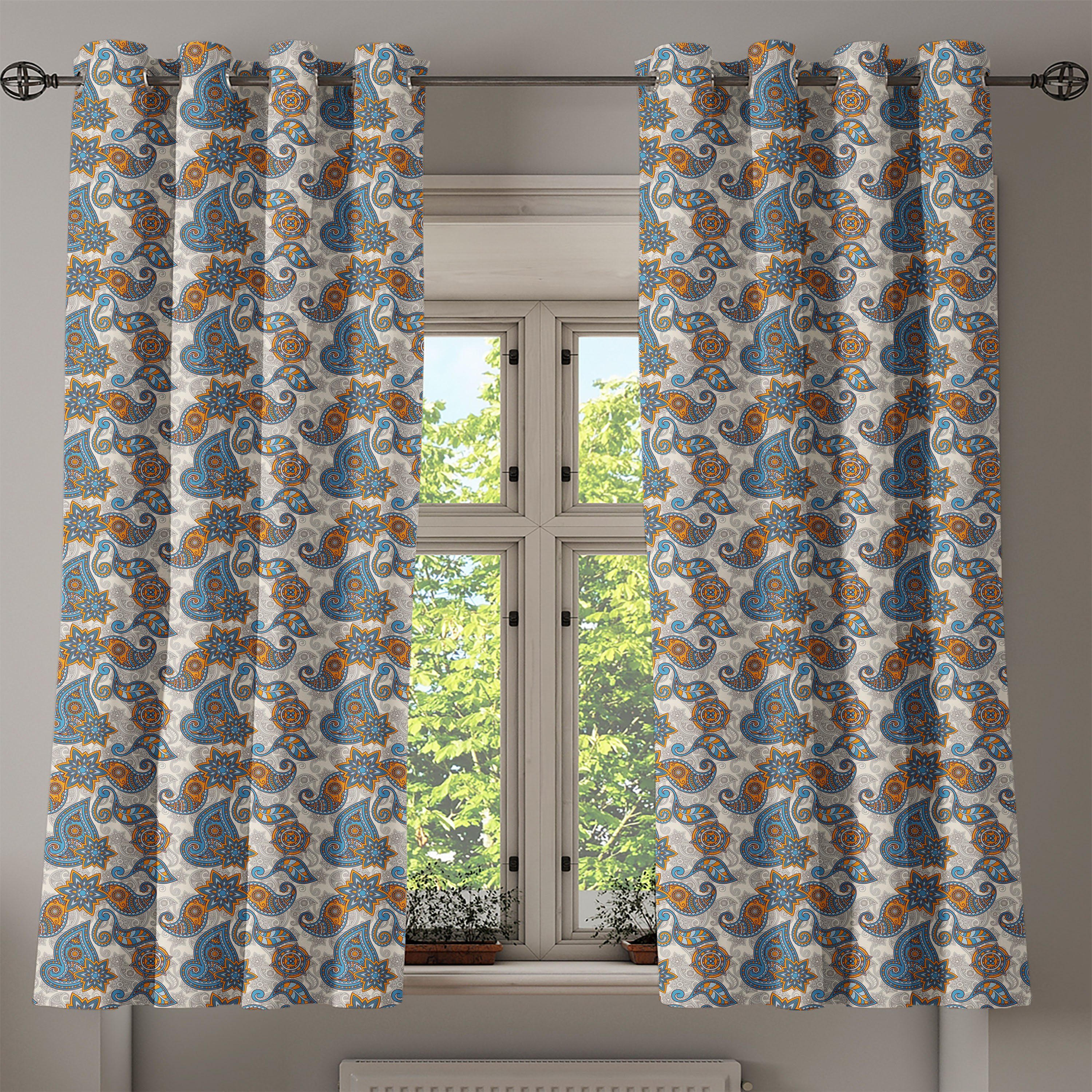 Paisley Dekorative Gardine Blumen für Schlafzimmer 2-Panel-Fenstervorhänge Abakuhaus, Wohnzimmer,