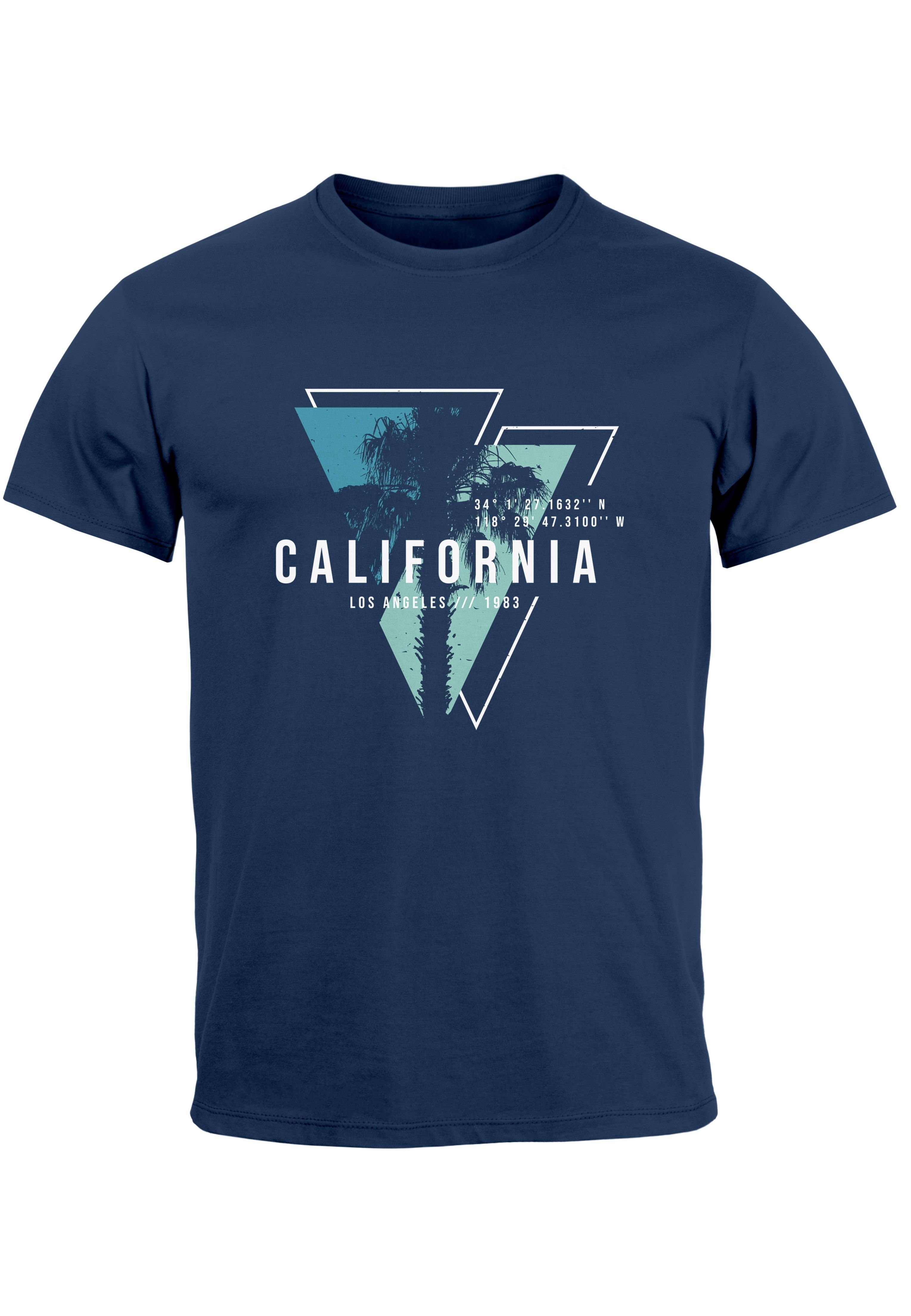 Los Sommer Surfing Neverless T-Shirt Angeles Motiv Herren navy-blau Print-Shirt Fashion Print California USA mit