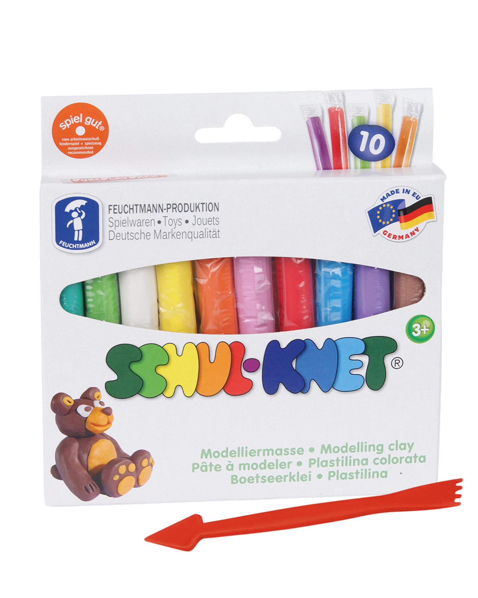 Feuchtmann Modelliermasse SCHUL-KNET Basic+ (Knetset, 10-tlg., mit Modellierwerkzeug), 10 x 18g vegane und glutenfreie Kinderknete nicht trocknend