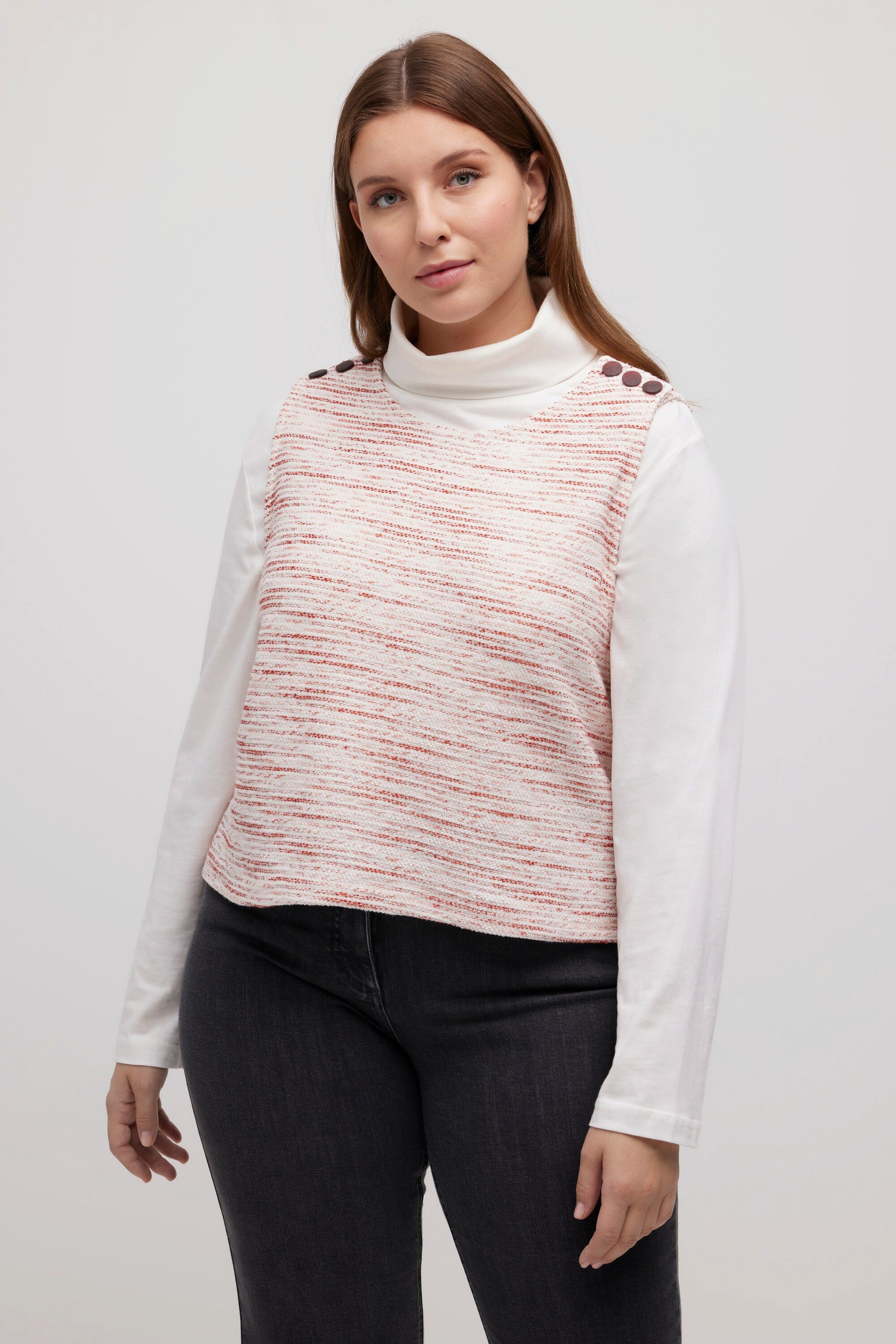 Ulla Popken Sweatshirt Sweat-Pullunder Ringel Knöpfe ärmellos