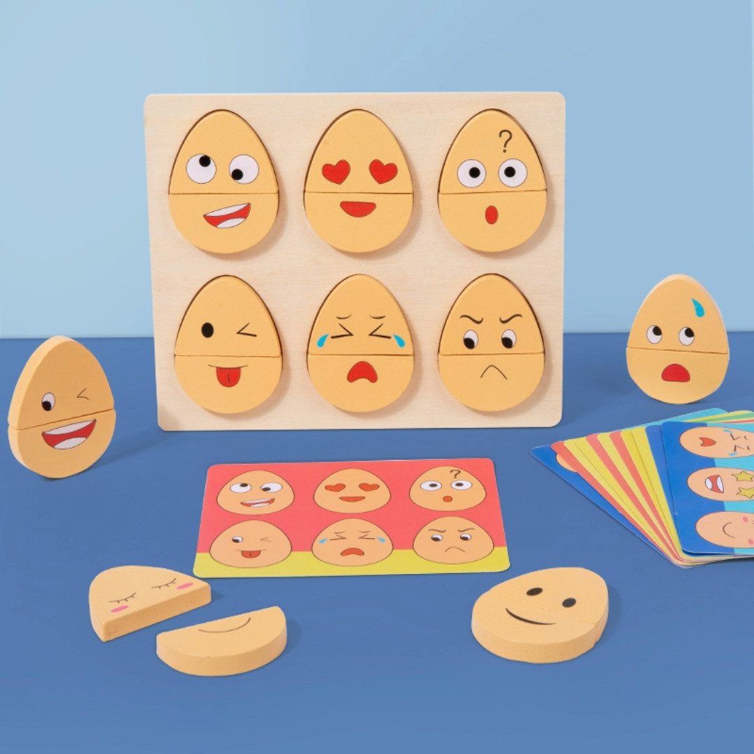 White Fox Studio Lernspielzeug Emotionsspiel Puzzle Expression Puzzle (Fördert Konzentration und Aufmerksamkeit, Emotionen lernene), hochwertig Material, Ostereier, Emotionen Lernen