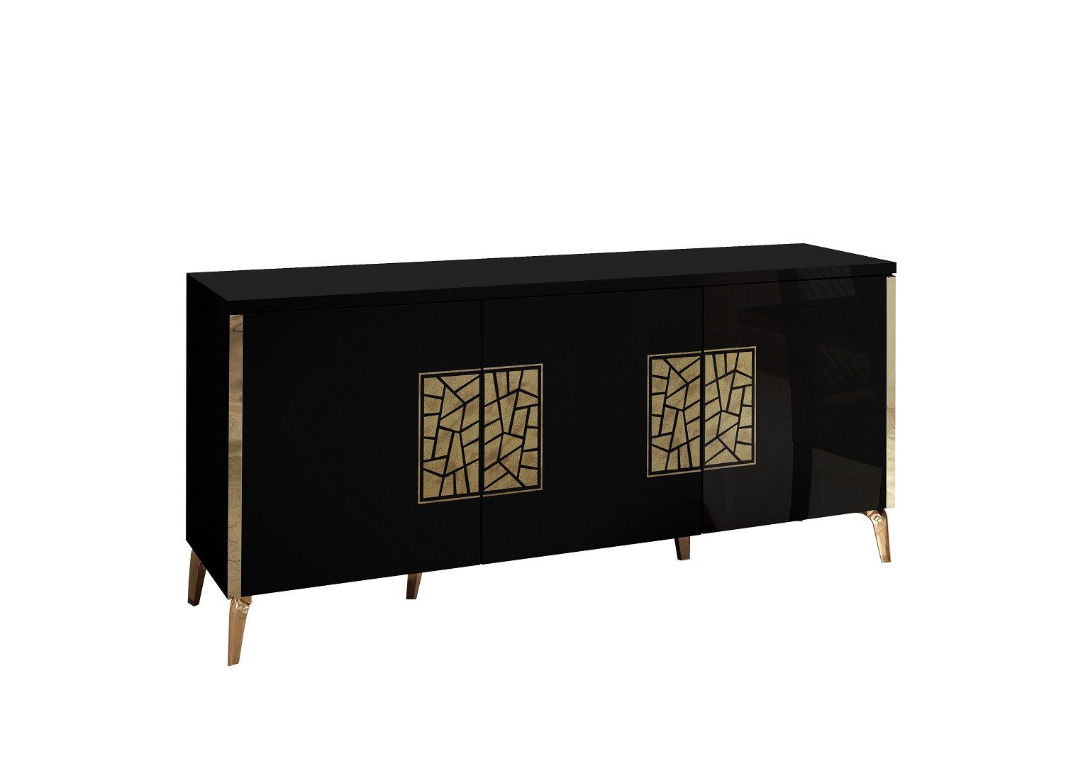 Interdesign24 Sideboard Stella (3-Türig, in Schwarz/Gold Hochglanz), Made in Italy