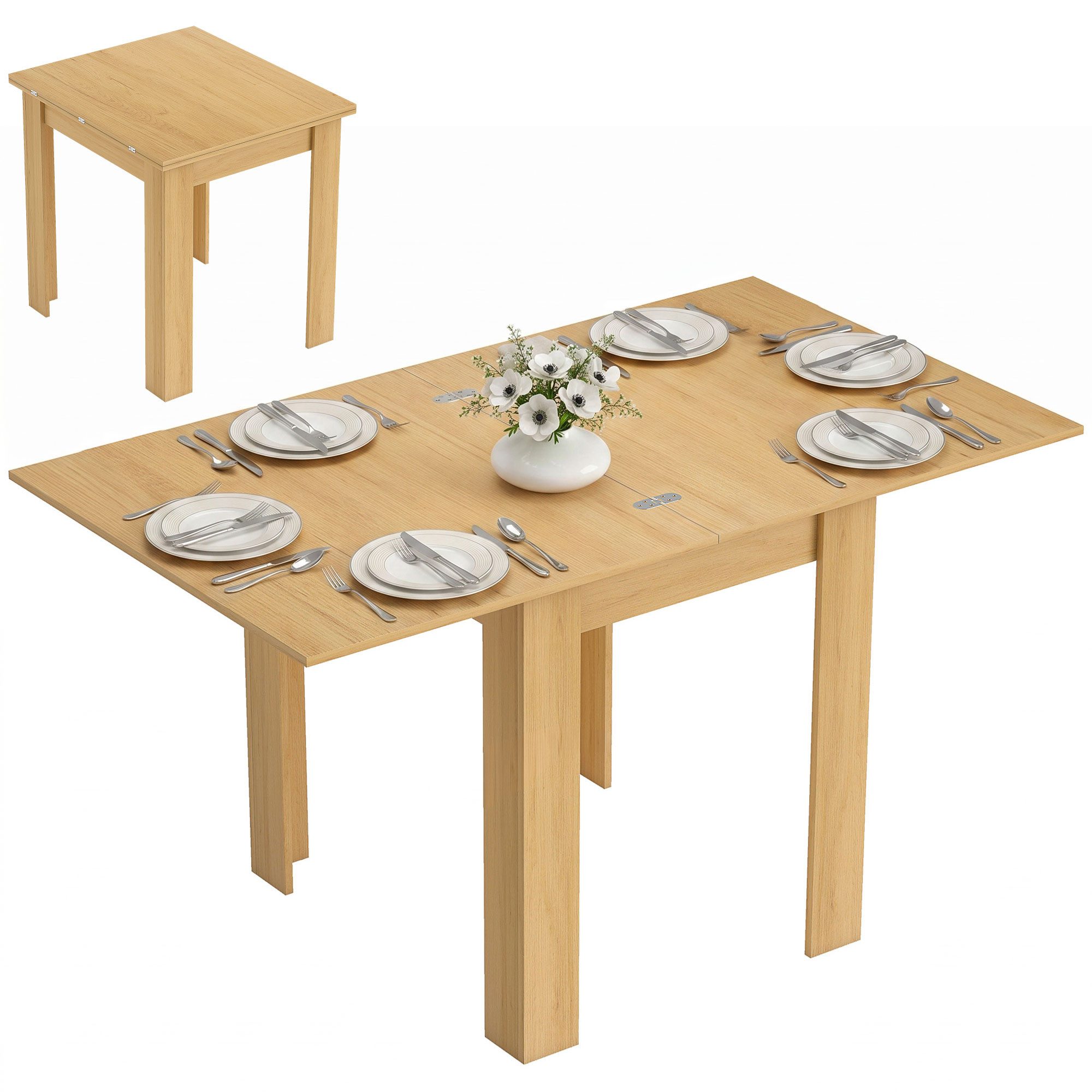 HOMCOM Esstisch Rechteckiger Esszimmertisch Küchentisch für 4–6 Personen (Set, 1-St., 1 Tisch), Klapp- und Ausziehfunktion, Breite 140 cm – Bild 2 von 5