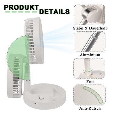 KAHOO Tischventilator höhenverstellbar USB, 4 Windstufen + Timing + Fernbedienung