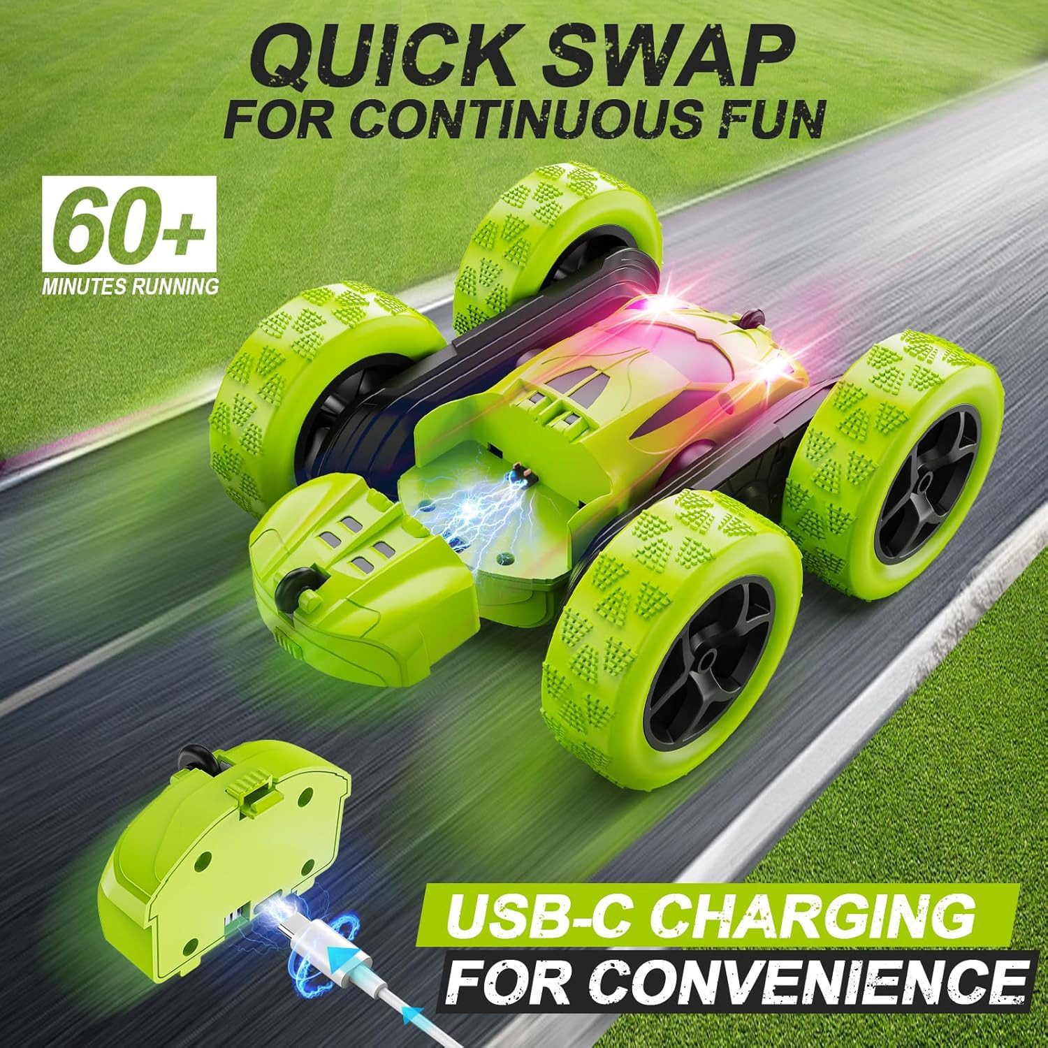 Athlix Rennbahn-Auto Ferngesteuertes Auto, RC-Auto Spielzeug mit Fernbedienung 4WD Stunt, 360°-Flips, 25 Minuten Laufzeit, 50m Reichweite