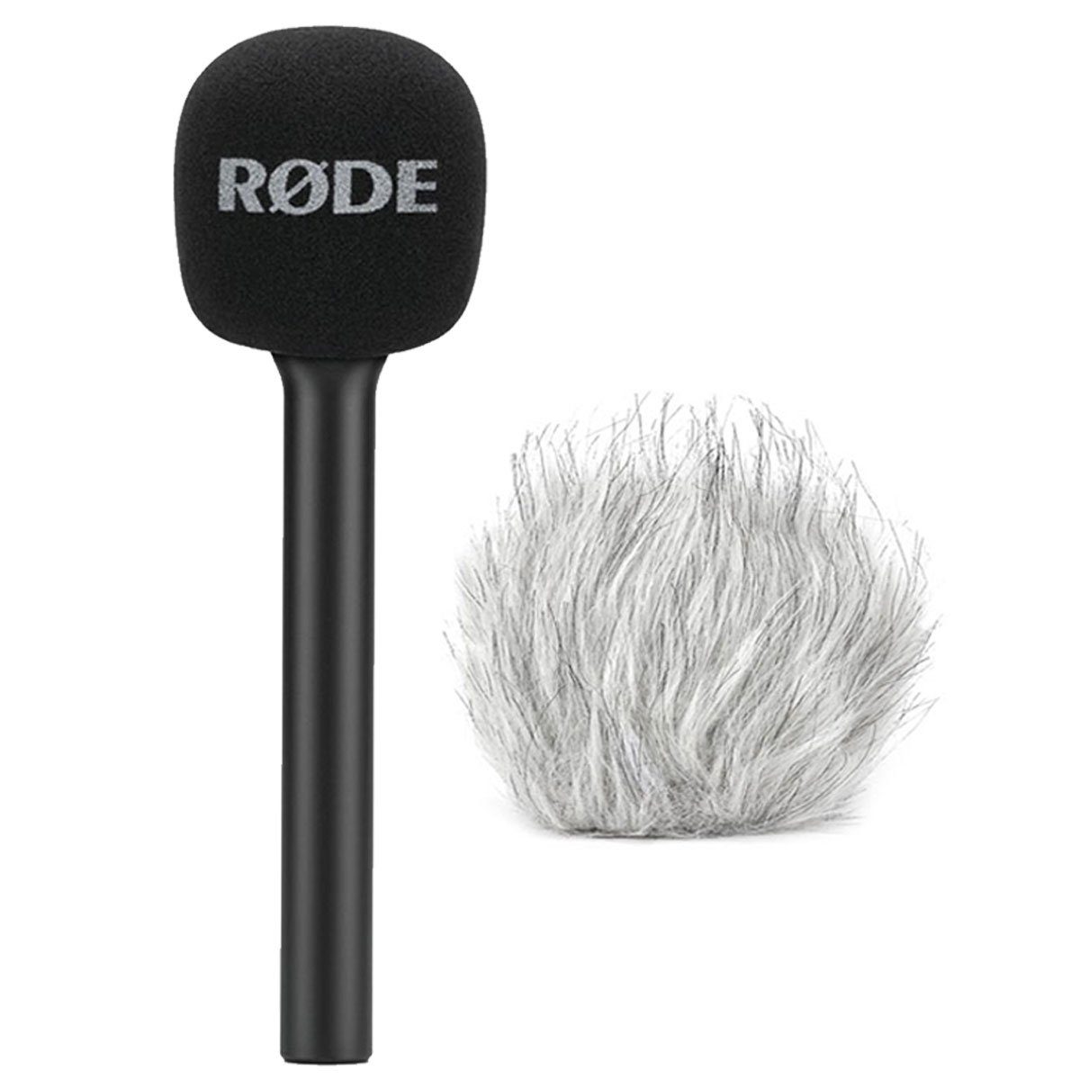 Mikrofon Rode Interview GO Handadapter für Wireless GO mit WSBW Fell-Windschutz