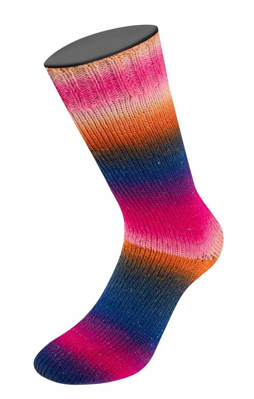 LANA GROSSA MEILENWEIT 100 COLOR MIX SPARKS Häkelwolle, 400 m (100 Gramm), 4-fädige Merino - Sockenwolle mit Lurexfaden