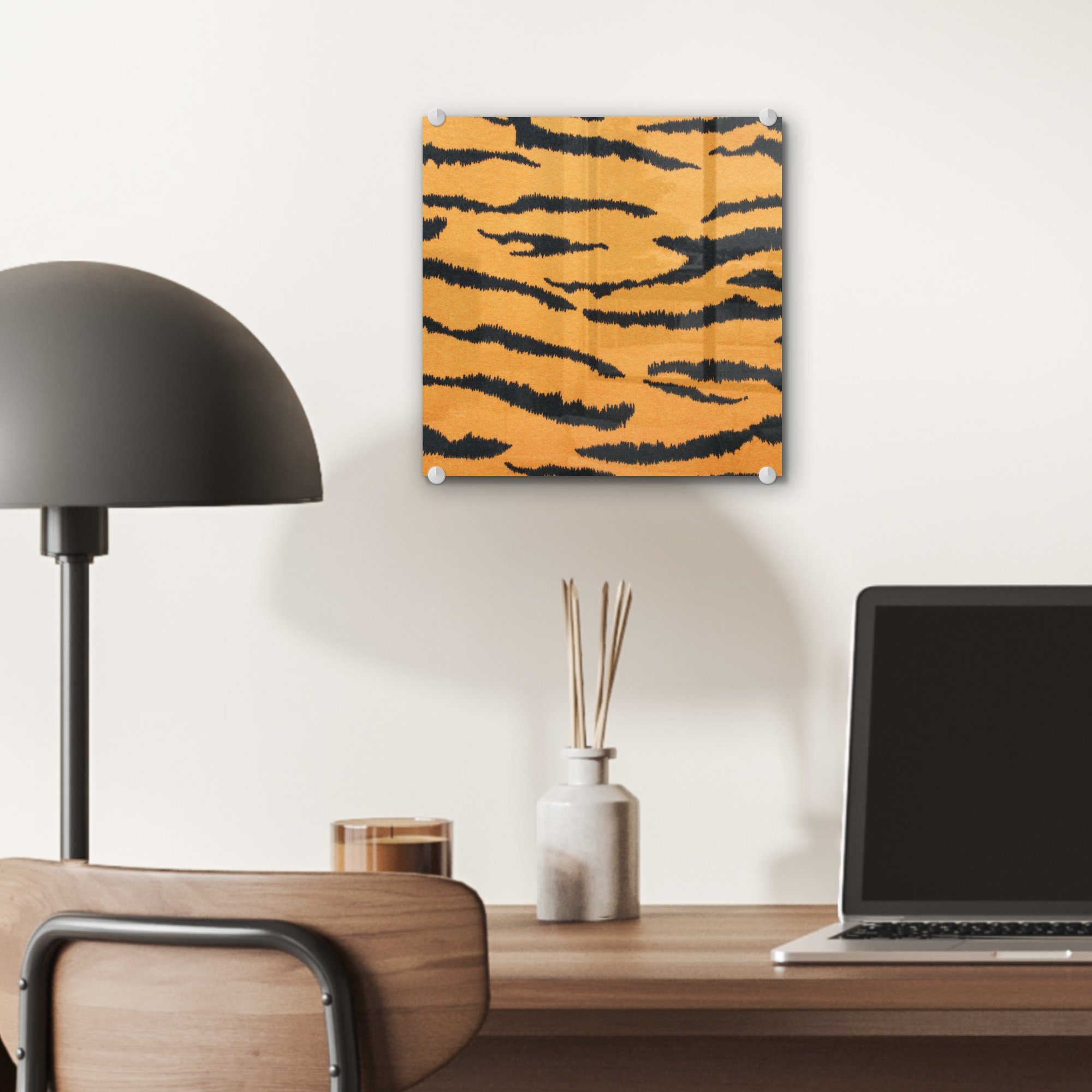 Glas St), Wandbild - Foto - Tigerdruck Glas Braun Wanddekoration (1 Bilder - auf Acrylglasbild MuchoWow Glasbilder Orange, - auf -