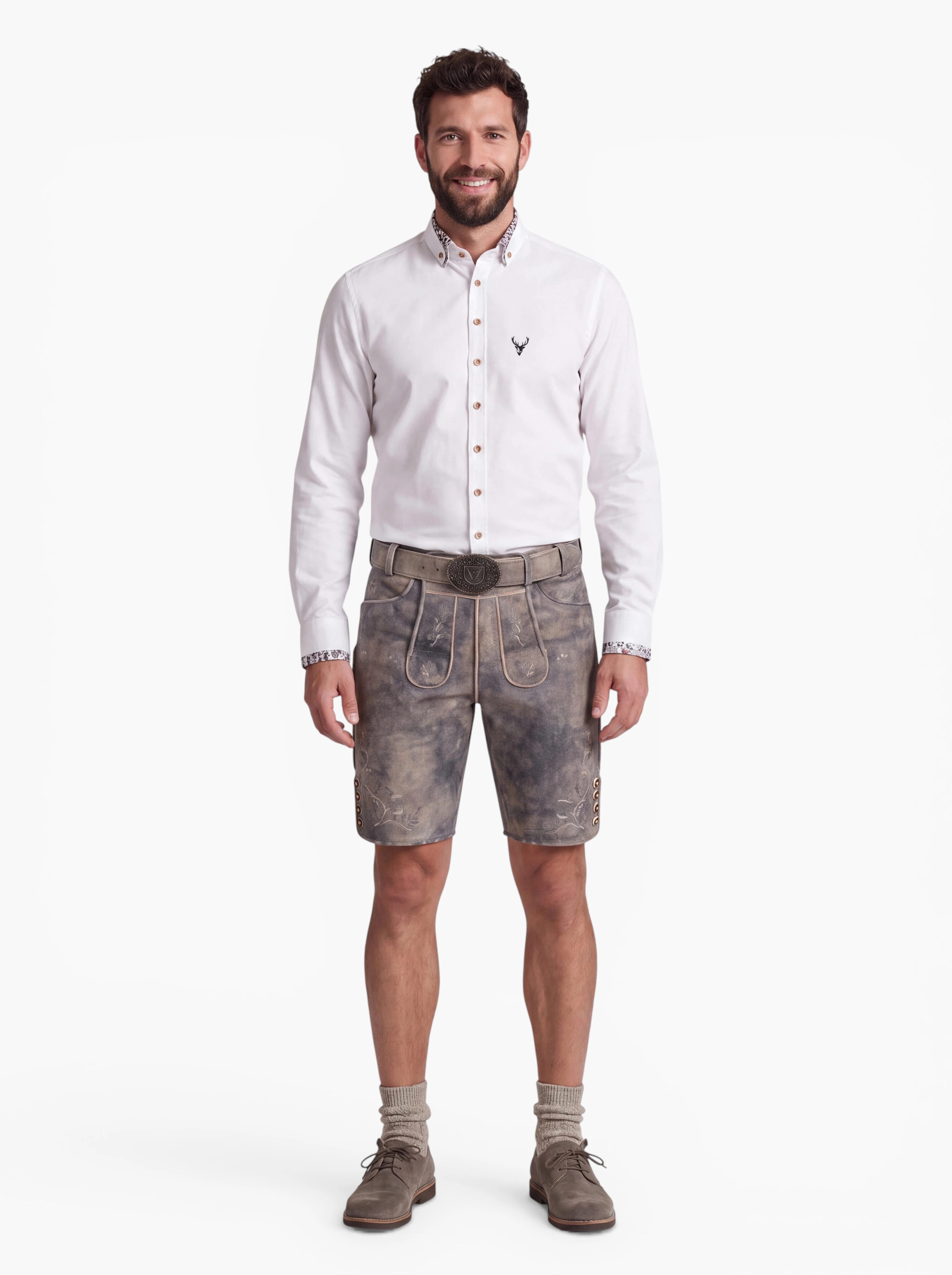 KRÜGER BUAM Trachtenlederhose Berno Mit traditioneller Stickerei und Gürtel