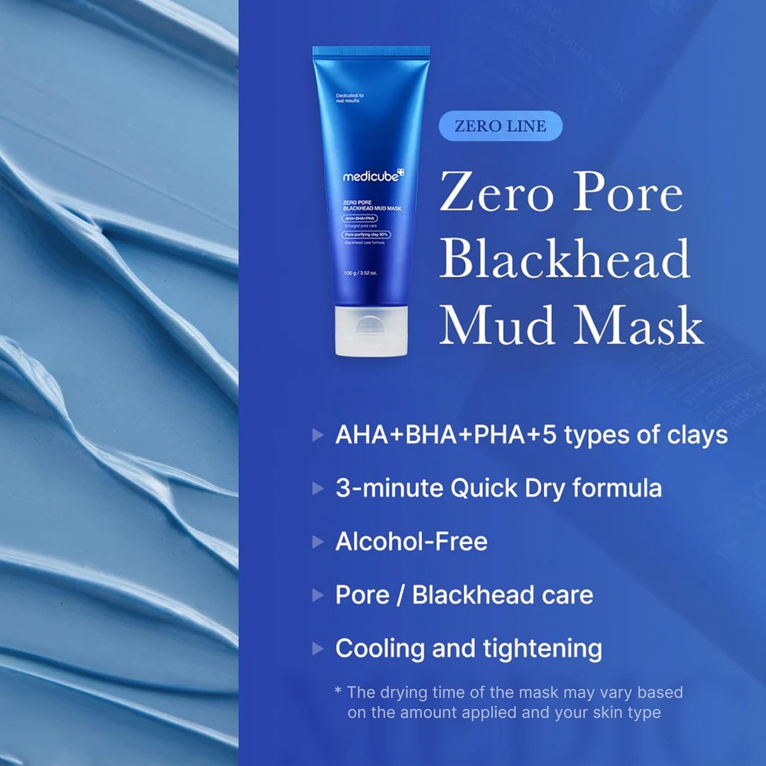 Medicube Gesichtsmaske Zero Pore Blackhead Mud Mask 100g – Reinigungsmaske mit Tonerde, AHA BHA & PHA – klärt verstopfte Poren, entfernt Mitesser, mattiert, beruhigt die Haut – ideal für ölige und unreine Hauttypen