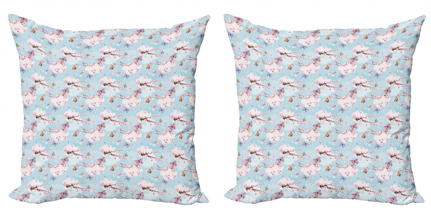 Kissenbezüge Modern Accent Doppelseitiger Digitaldruck, Abakuhaus (2 Stück), Kirschblüte Schmetterlinge Sakura