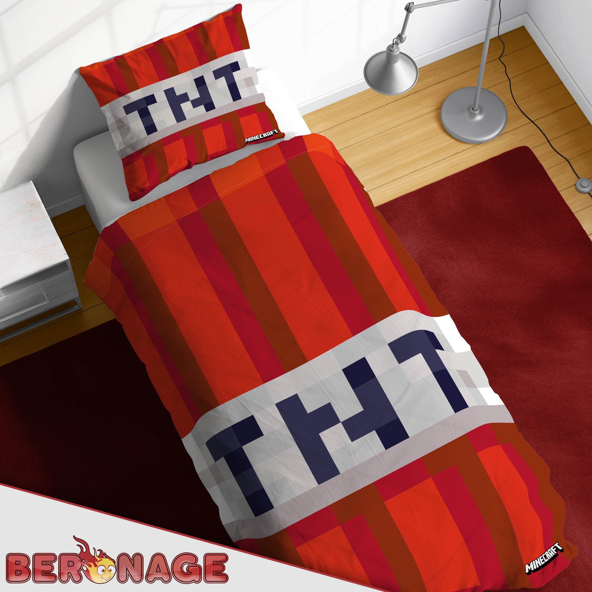 BERONAGE Wendebettwäsche Minecraft Bettwäsche Creeper TNT Biber / Flanell, Baumwolle, 2 teilig, 135x200 + 80x80 cm – Bild 5 von 5