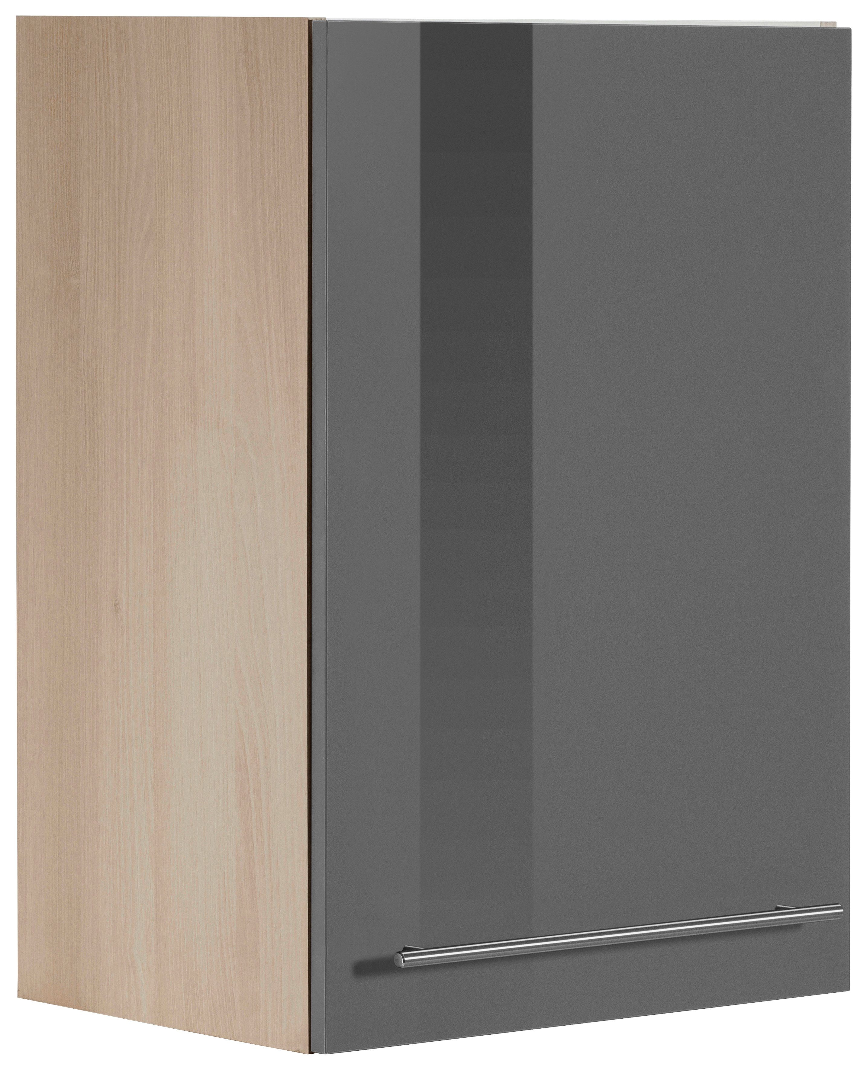 OPTIFIT Hängeschrank Bern Breite 50 cm, 70 cm hoch, mit 1 Tür, mit Metallgriff grau Hochglanz/akaziefarben | akaziefarben