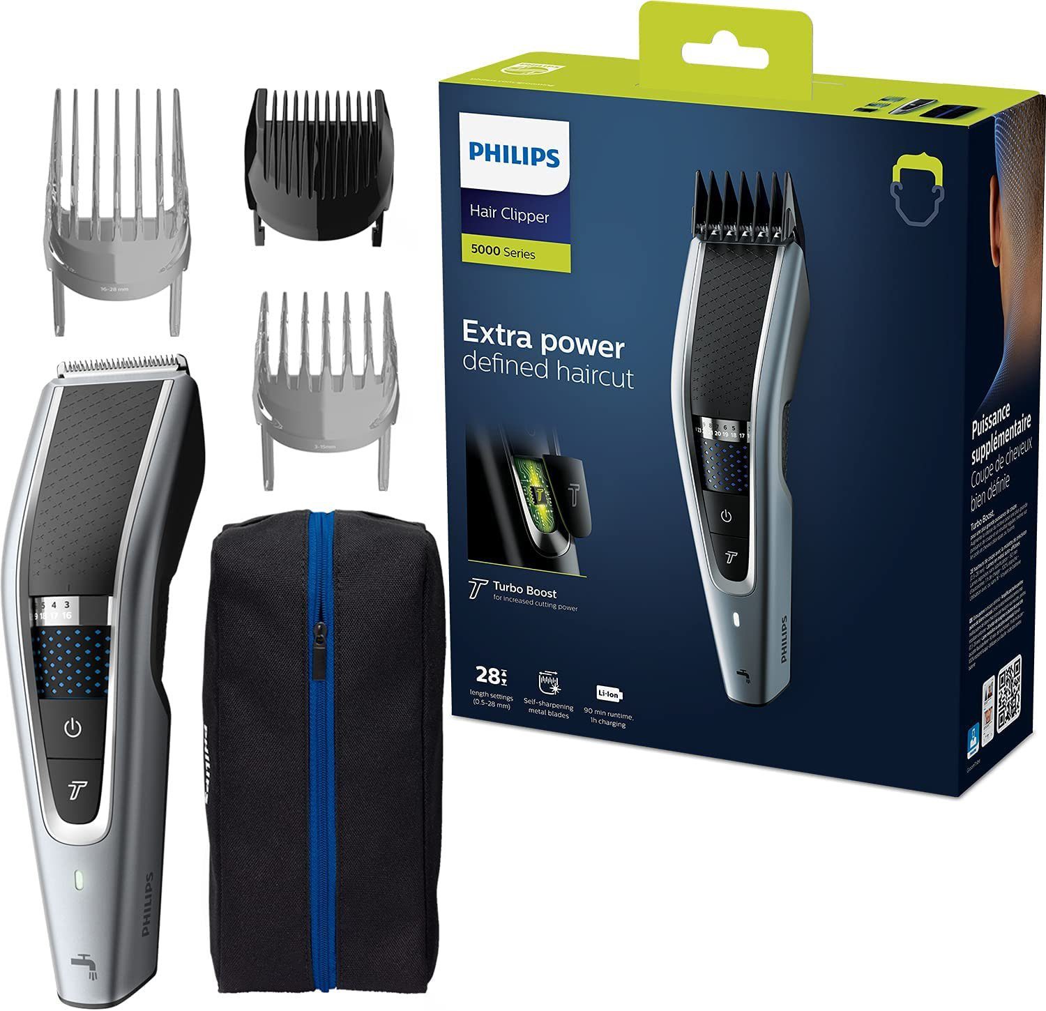 PHILIPS Haarschneider Series 5000 HC5630/15 mit 28 Längeneinstellungen, 3 Kammaufsätzen und Turbo Modus mehr