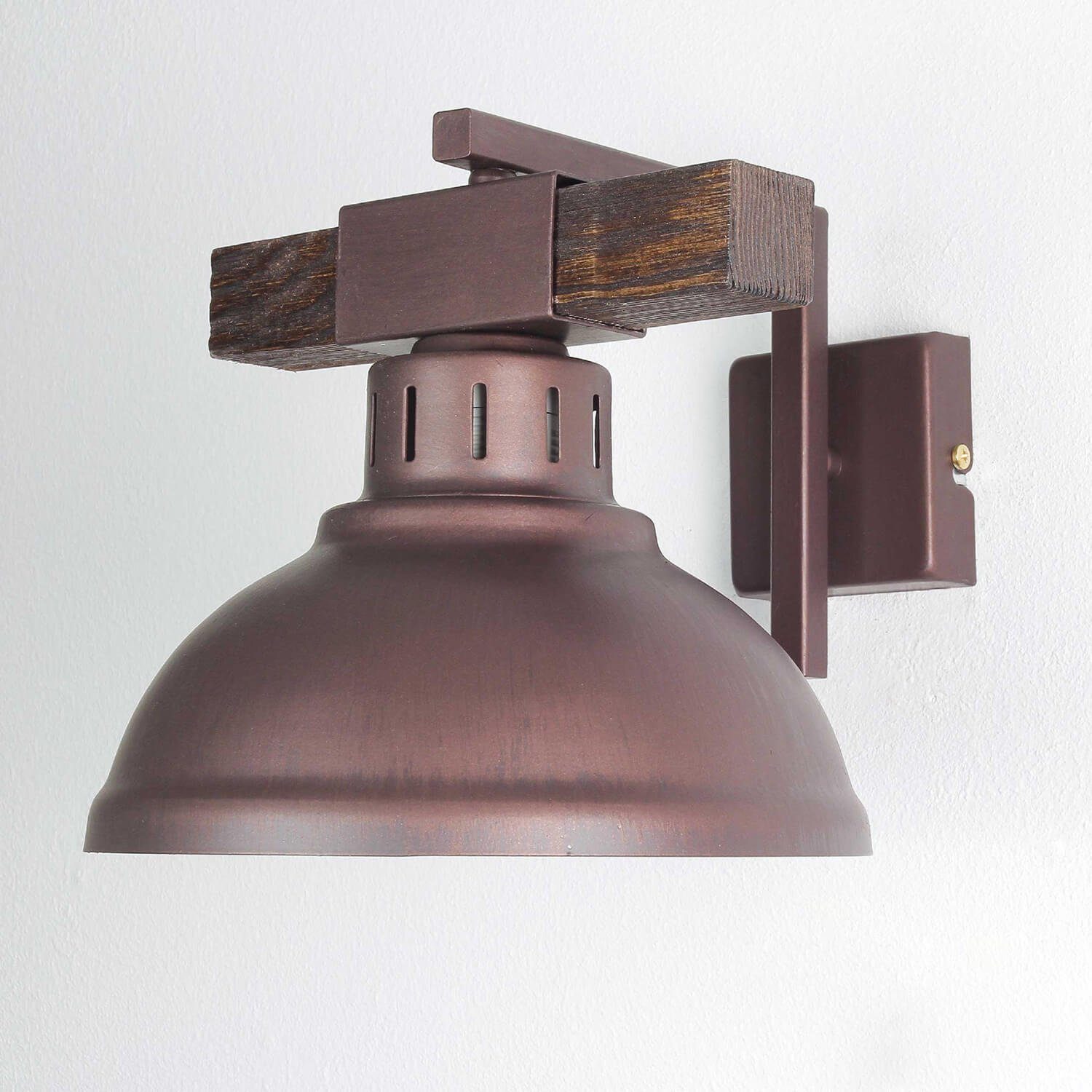 Licht-Erlebnisse Wandleuchte HAKON, ohne Leuchtmittel, Wandlampe Vintage 1x E27 Metall Holz in Rot-Braun Schlafzimmer Flur