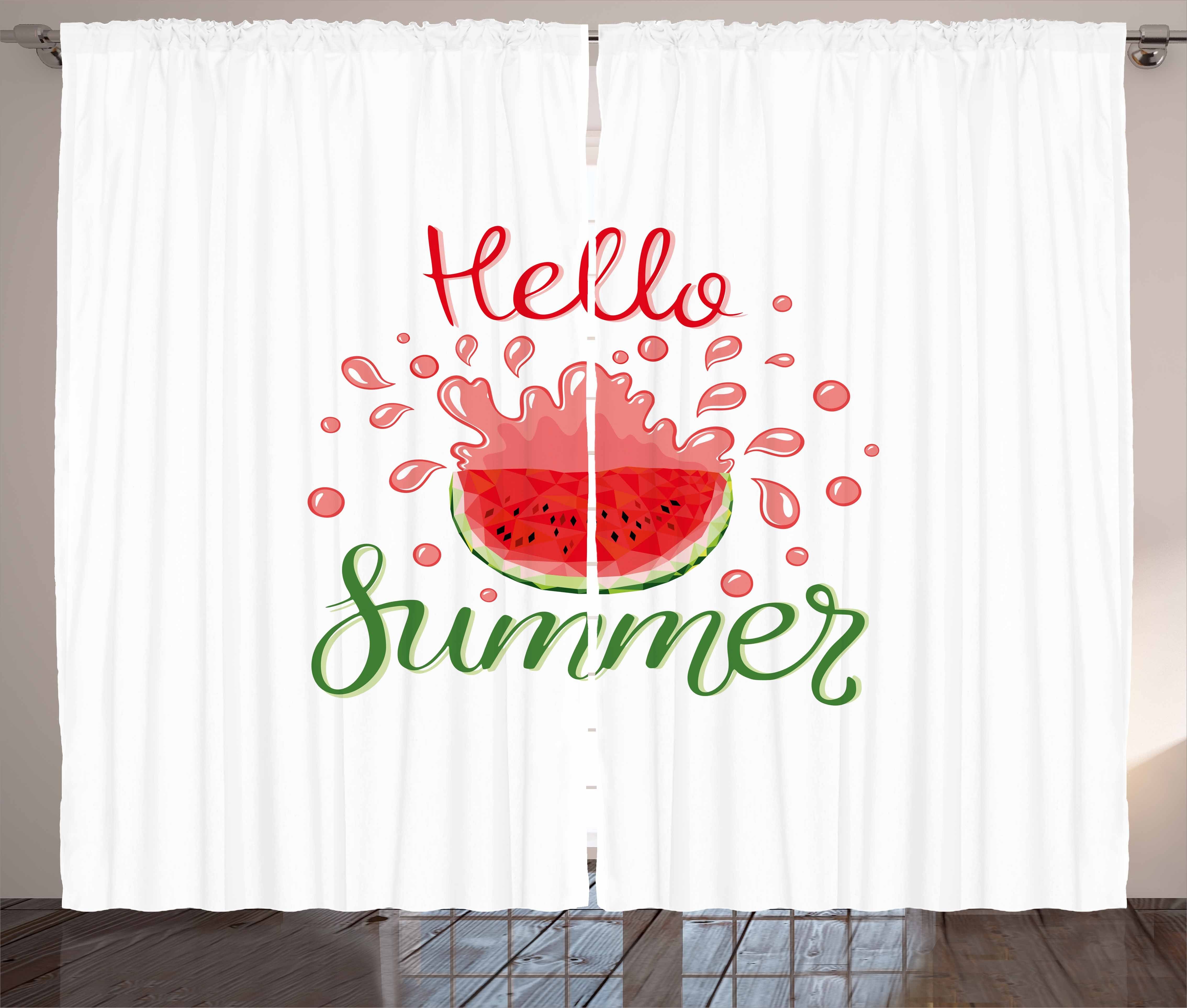 Gardine Schlafzimmer Kräuselband Vorhang Haken, Abakuhaus, Cartoon Schlaufen Wassermelone und Sommer Hallo mit