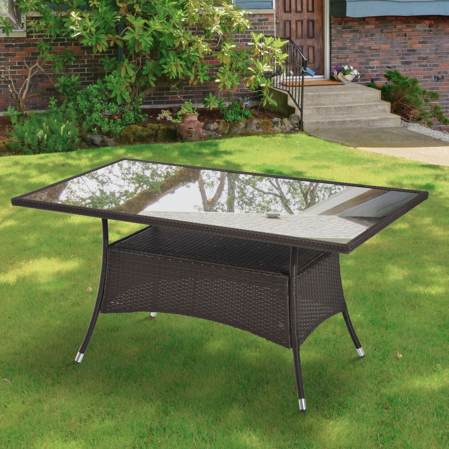 Outsunny Gartentisch, Gartentisch Glastisch Esstisch Gartenmöbel günstig online kaufen