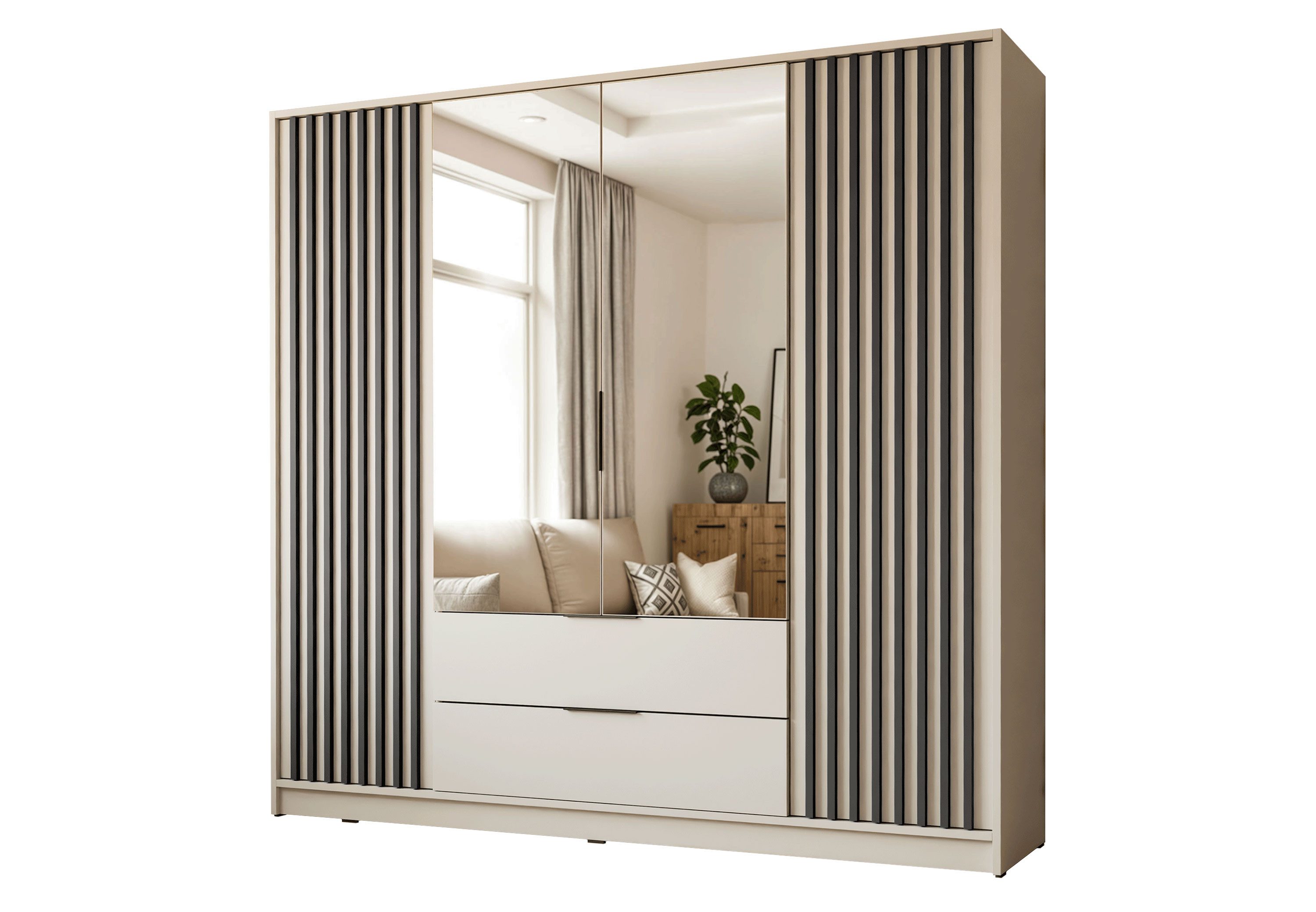 Lookway Kleiderschrank NELA 4D 206 cm Vier­türiger Schrank mit Lamellen Breite: 206 cm