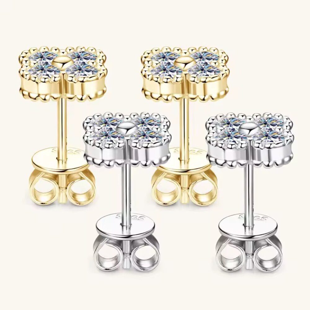 ROUGEMONT Paar Ohrstecker Funkelnde Moissanit Kleeblatt Damen Ohrstecker 925 Sterling Silber, Echtschmuck – Bild 2 von 5
