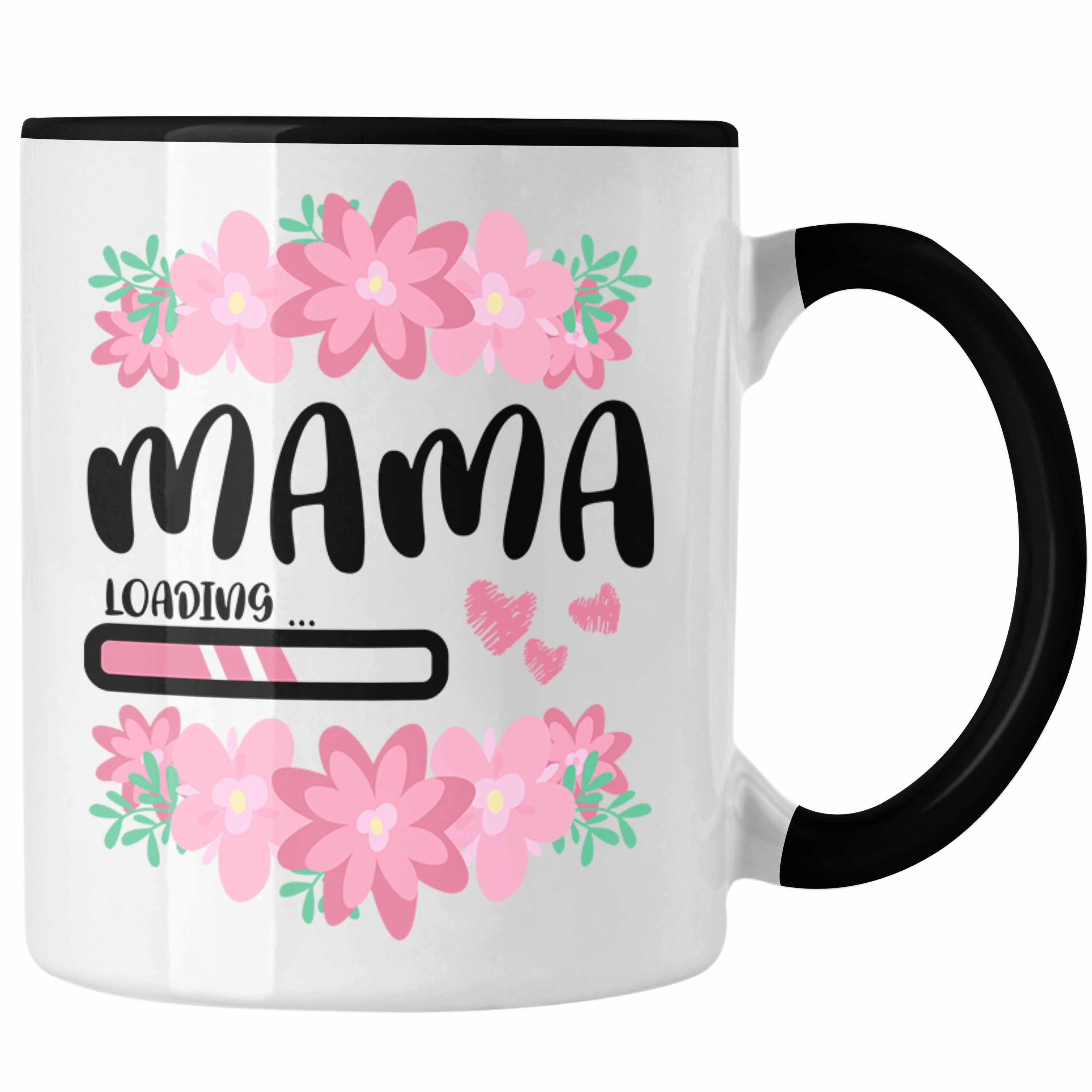 Trendation Tasse Trendation - Mama Loading Tasse Rosa Geschenk Schwangerschaft Baby Kaffeetasse Schwangerschaftsankündigung Schwarz