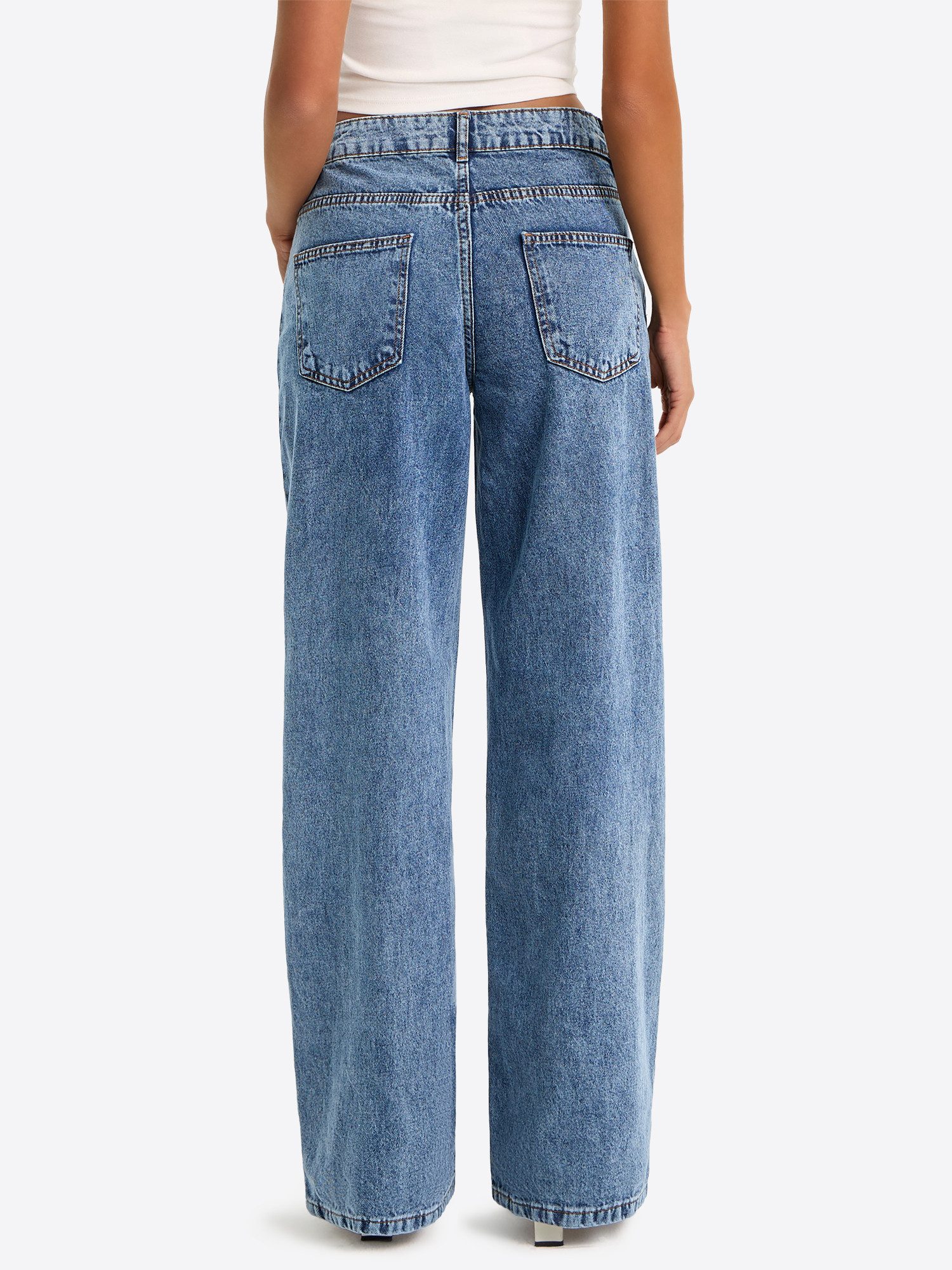 Imily Bela Boyfriend-Jeans Damen Low-Waist Wide Leg Jeans aus Baumwolle Denim Baggy mit Waschung (Packung, 1-tlg., 1per-Pack) 4-Pocket Style in Unifarbe