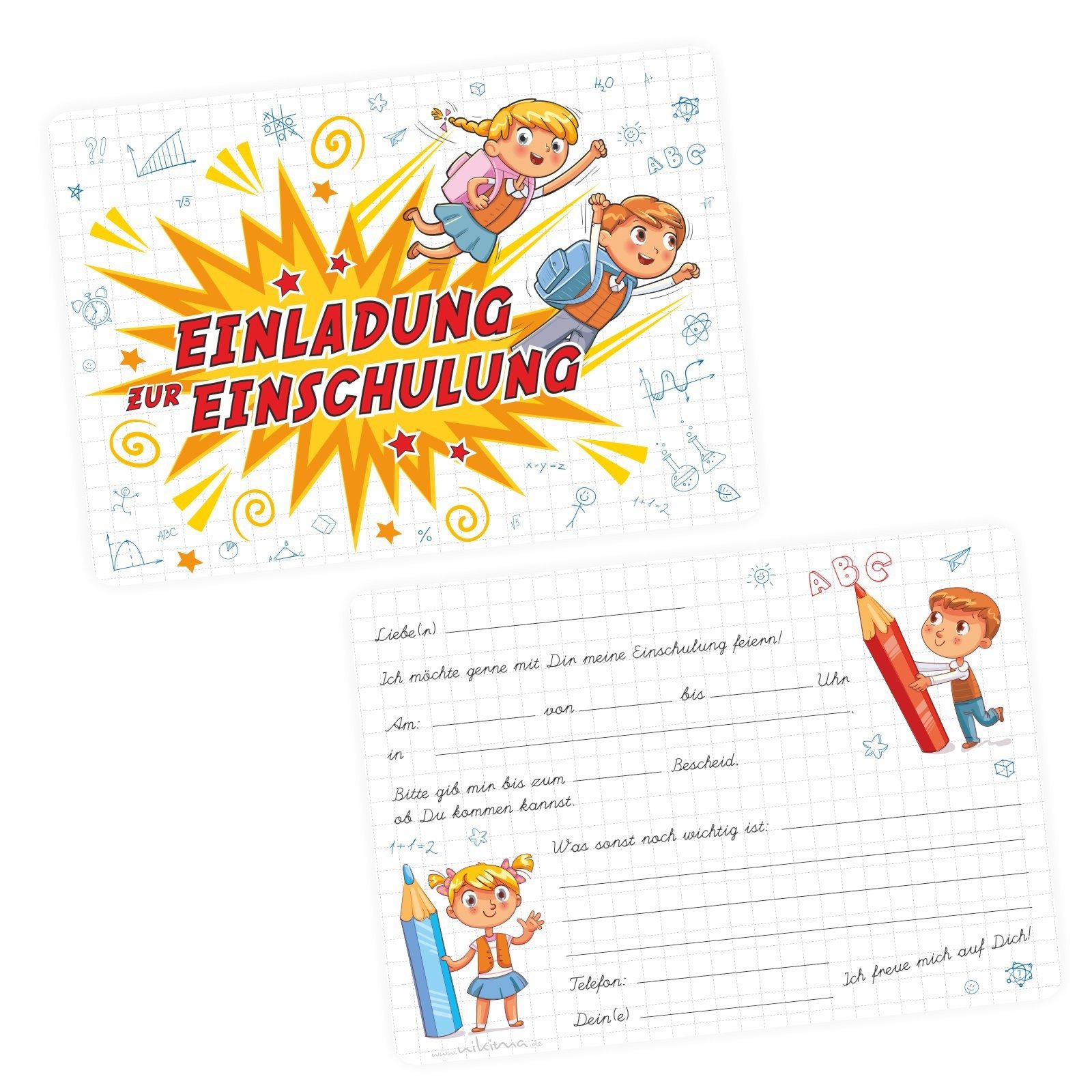 nikima Einladungskarten 10 coole Einladungskarten Einschulung inkl. Umschlag