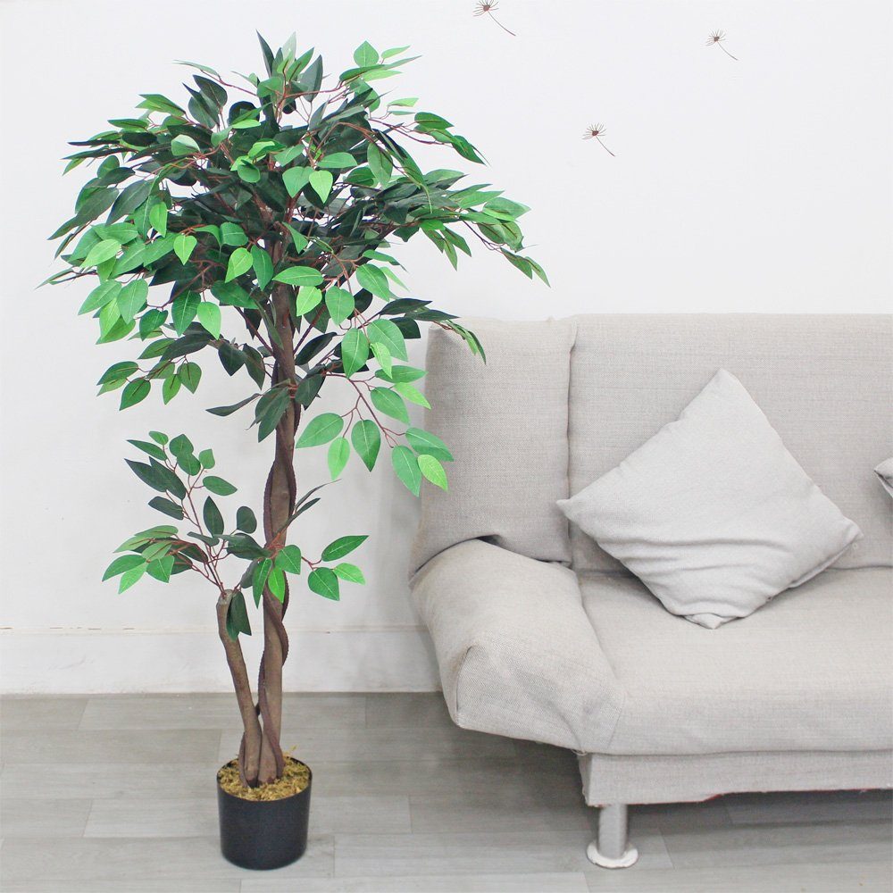 Decovego, Kunstpflanze mit Ficus 120cm Benjamin Pflanze Kunstpflanze Decovego Künstliche Echtholz