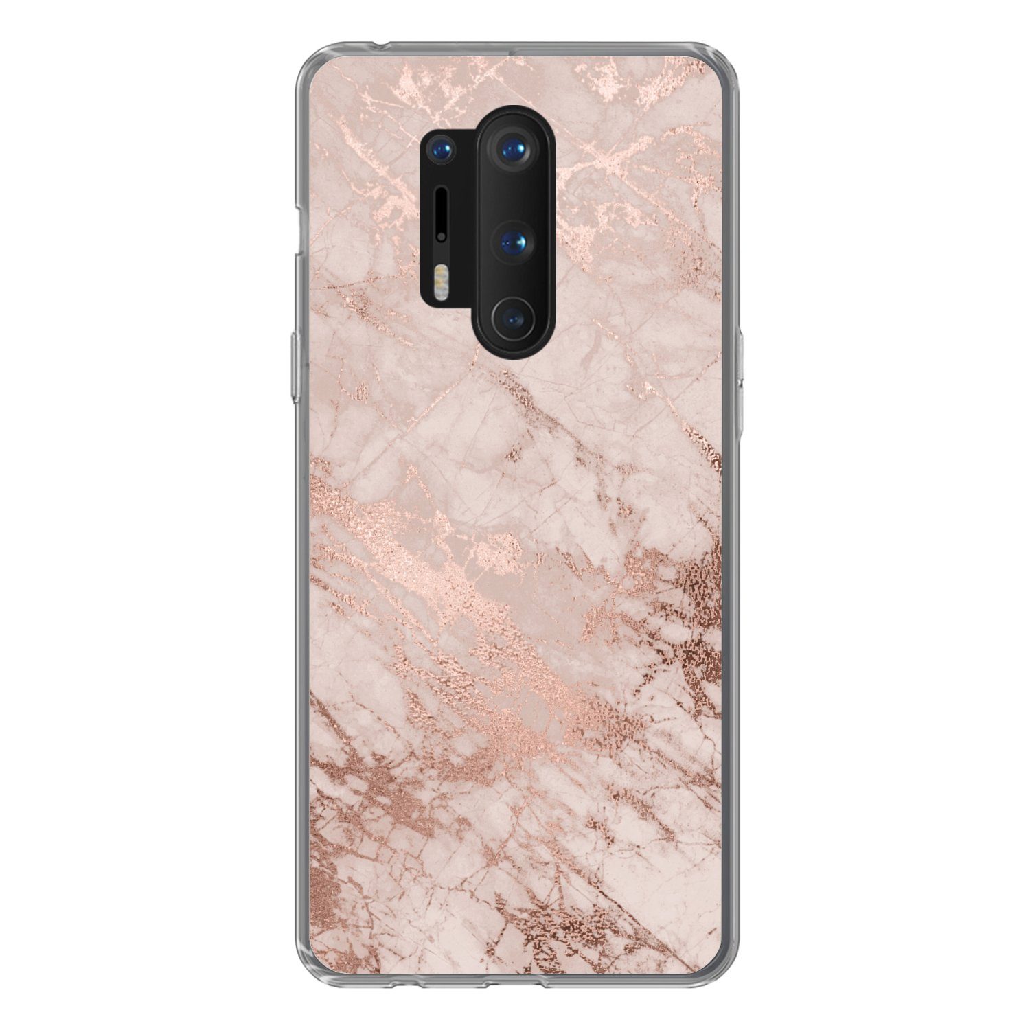 MuchoWow Handyhülle für OnePlus 8 Pro Marmor - Rosa - Luxus - Marmoroptik - Glitzer - Desi, Phone Case, Silikon, Schutzhülle Dünn
