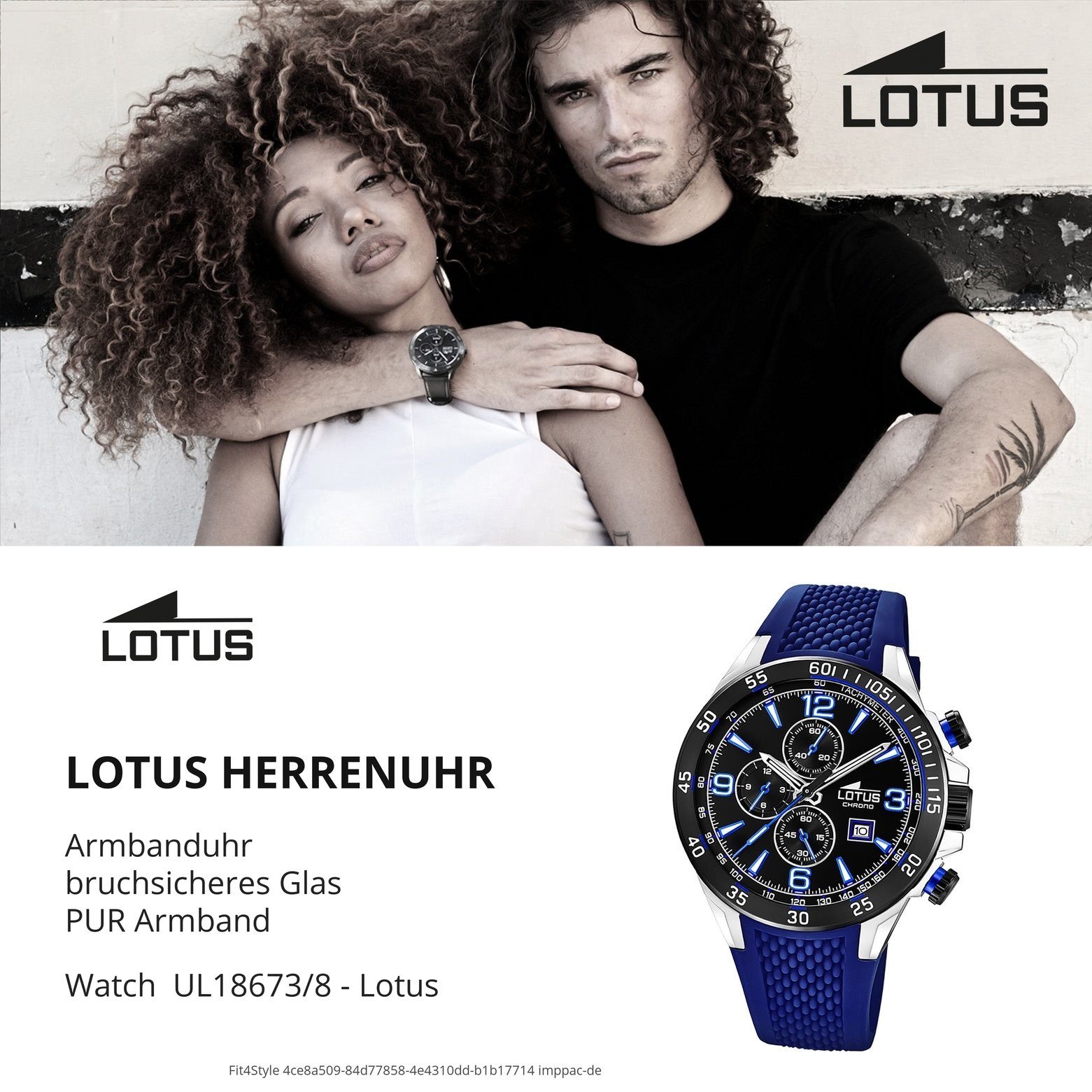 Herren Uhren Lotus Quarzuhr UL18673/8 LOTUS Herren Uhr Sport 18673/8 PU, Herren Armbanduhr rund, groß (ca. 45mm), PURarmband bla