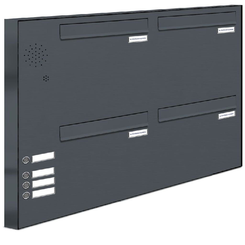 AL Briefkastensysteme Durchwurfbriefkasten 4er Premium Zaun Durchwurf Briefkasten RAL7016 mit Klingel 2x2 S