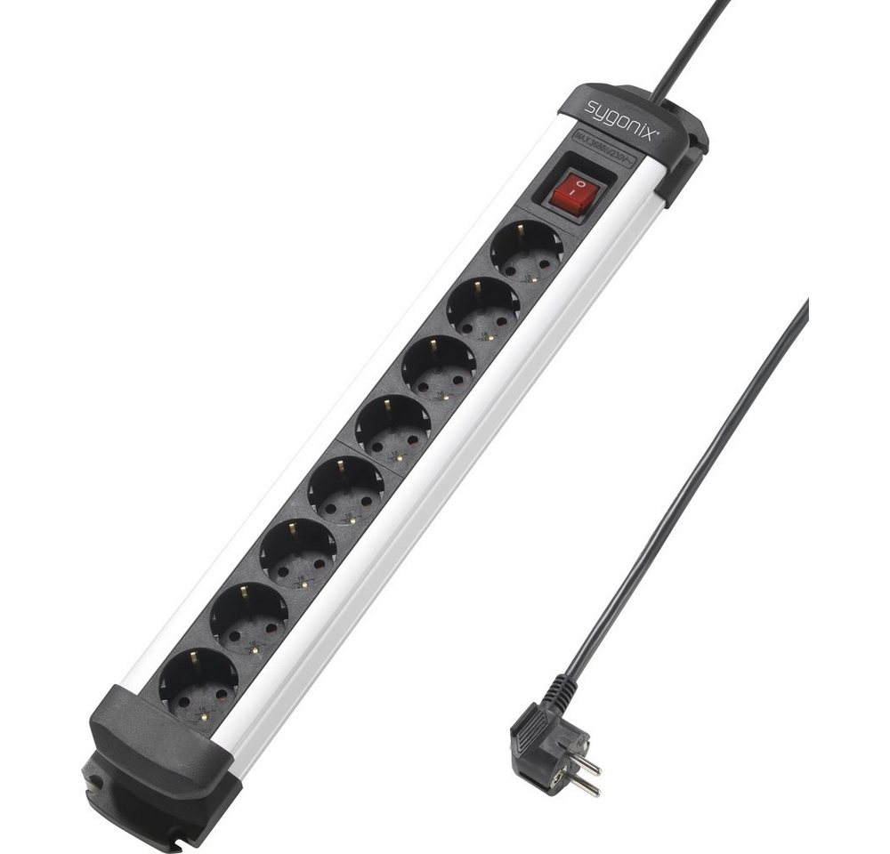 Sygonix Sygonix SY-4538258 Steckdosenleiste 8fach Schwarz, Silber Schutzkontak Steckdosenleiste (Kabellänge 1.40 m)