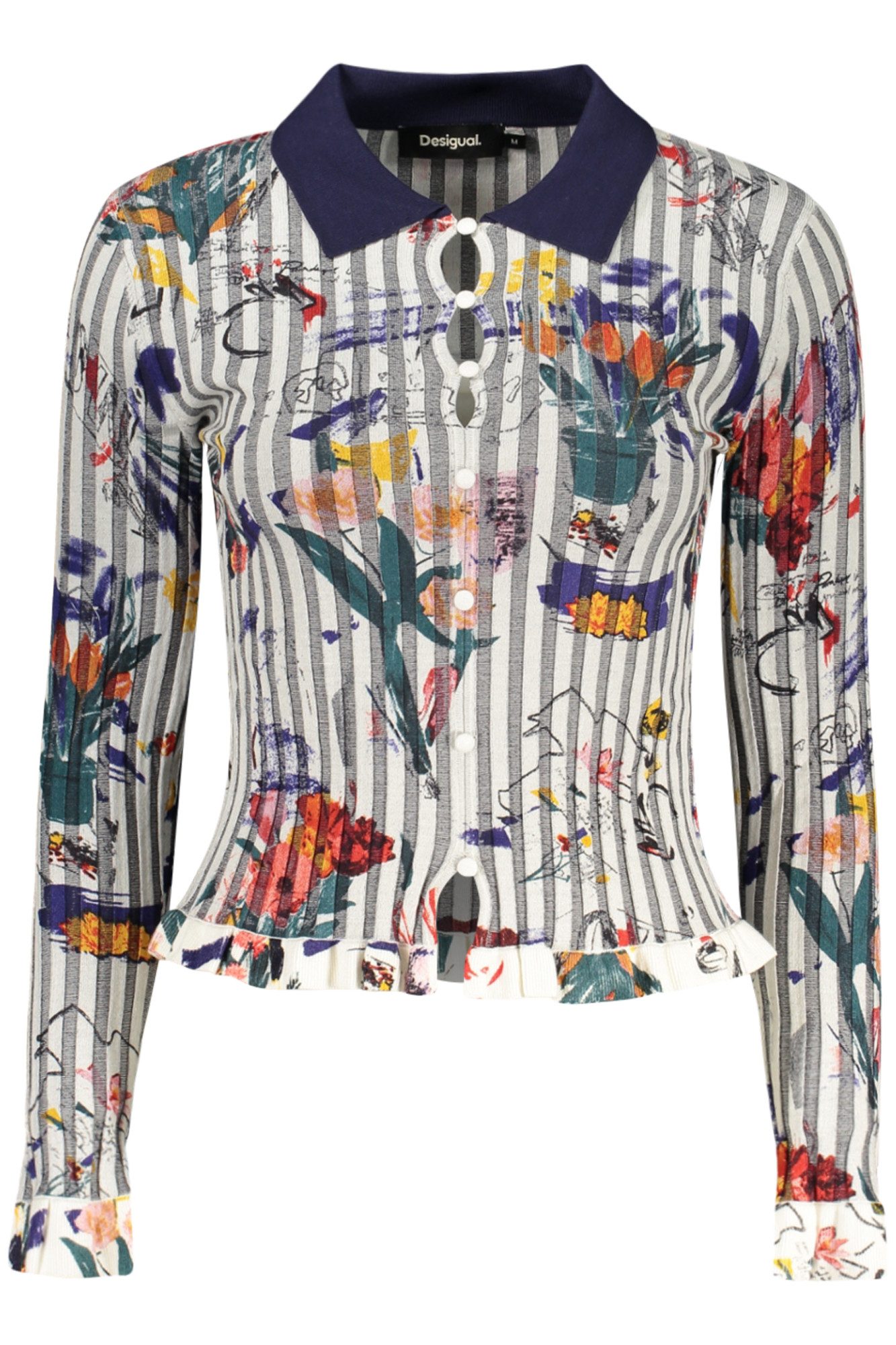 Desigual Strickpullover Stilvolles Langarmhemd mit Muster und Kontrastdetails für Damen