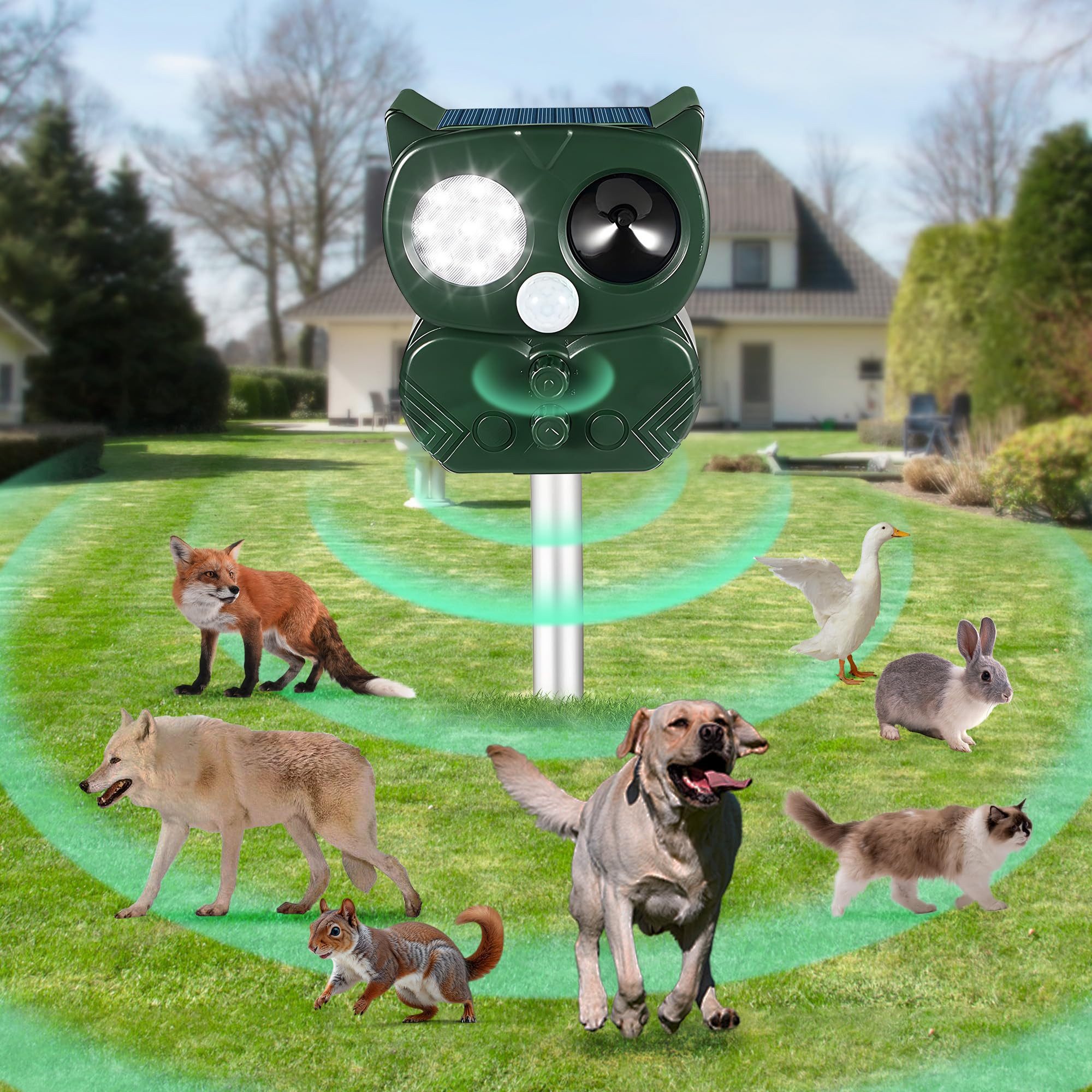 Ultraschall-Tierabwehr Ultraschall Tiervertreiber Katzenabwehr, Solar Katzenschreck