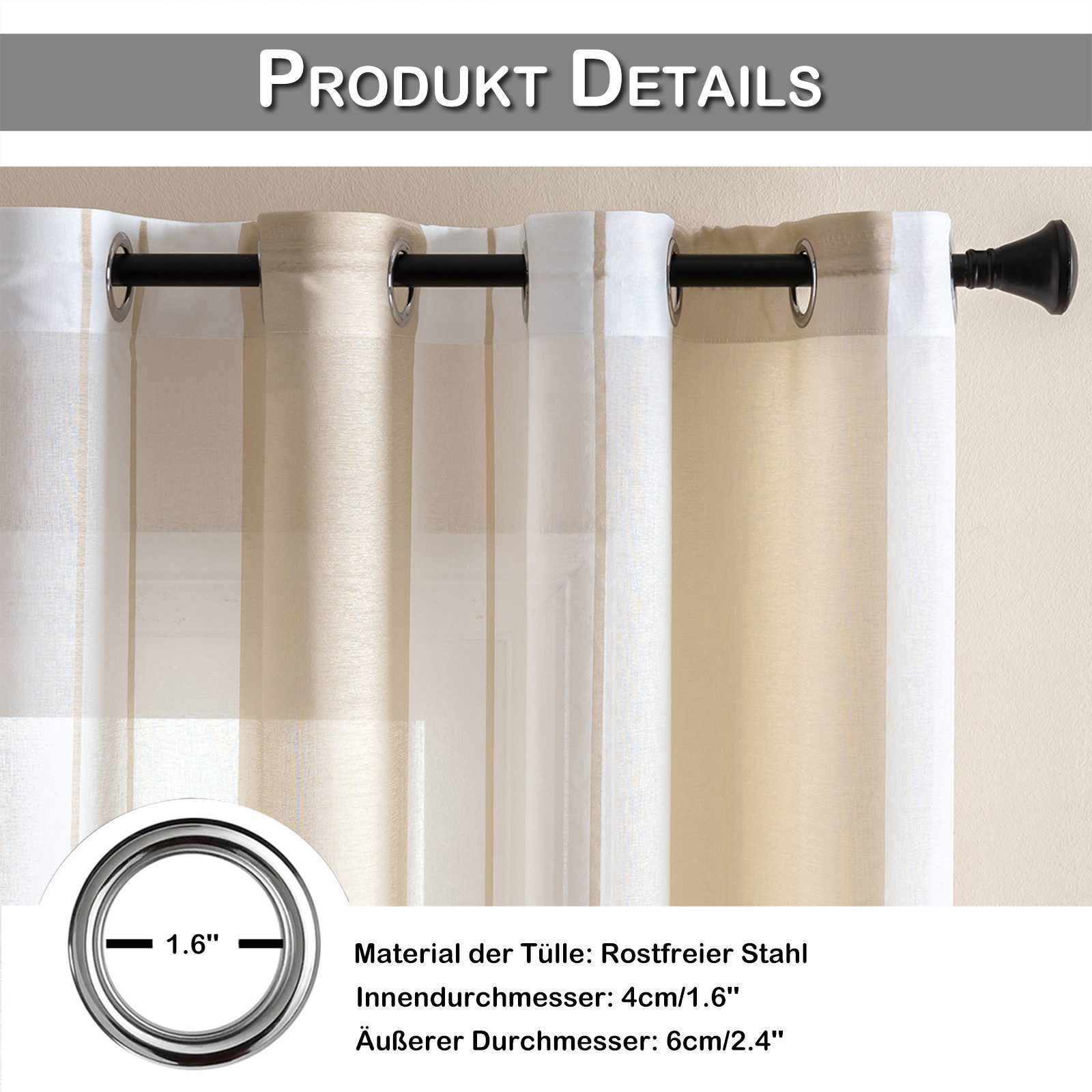Qelus Vorhang Moderne Streifen-Voilegardinen, 2er-Set, Lichtdurchlässig & Elegant, Semi-Transparent, Mit Ösen, 3 Farben, Für Wohnzimmer & Schlafzimmer – Bild 2 von 5