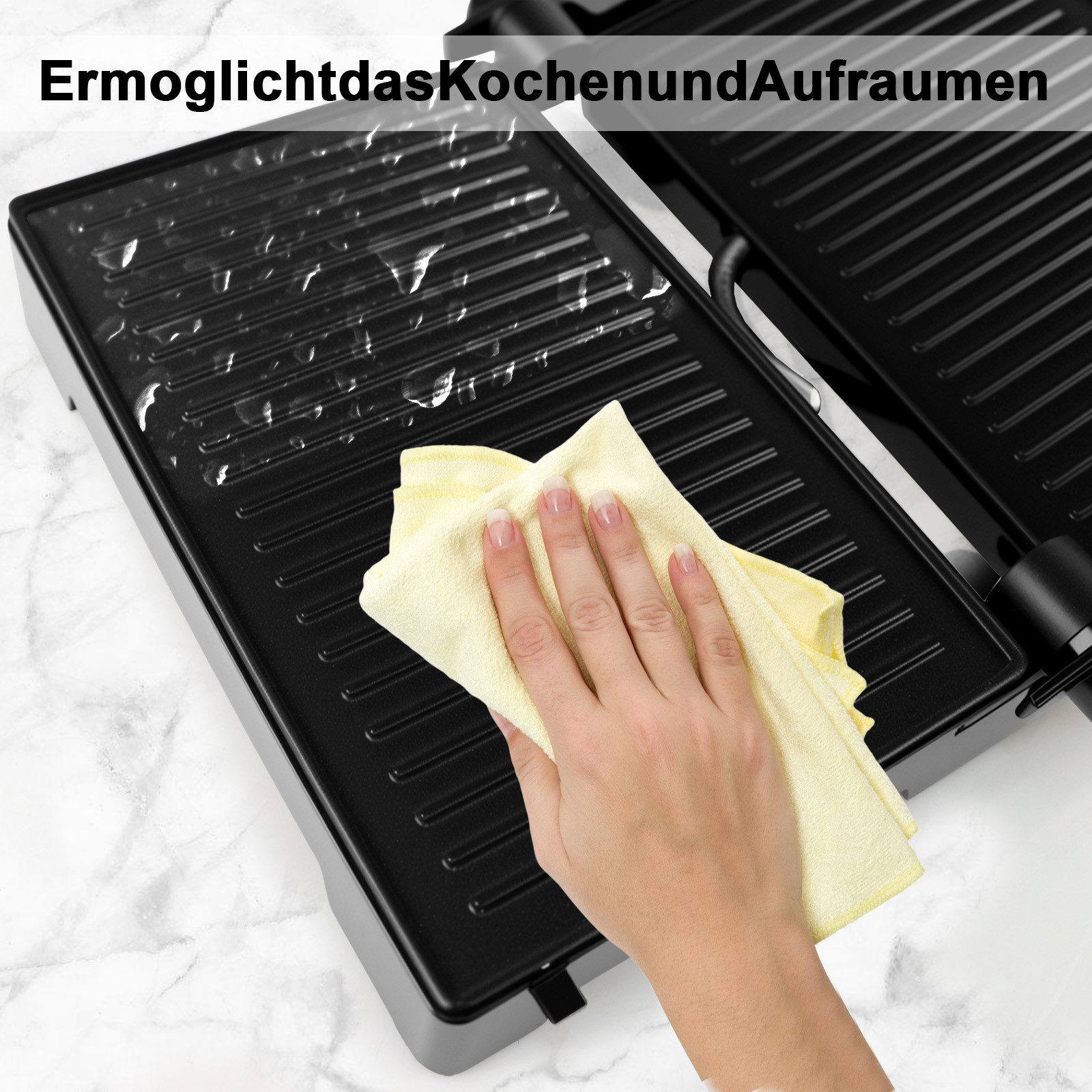 kisidus Kontaktgrill Elektrischer Tischgrill, antihaftbeschichtetete Platten, Paninimaker, 1000 W, sandwichtoaster, 180° Öffnung, für Sandwiches, Steaks, Gemüse, Panini