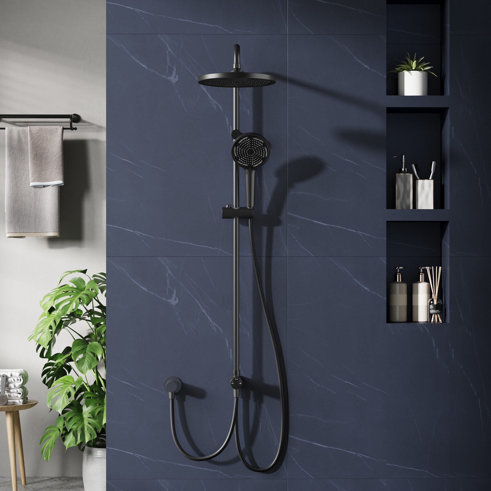 GarveeMore Brausegarnitur Duschsystem Regendusche, Schwarz