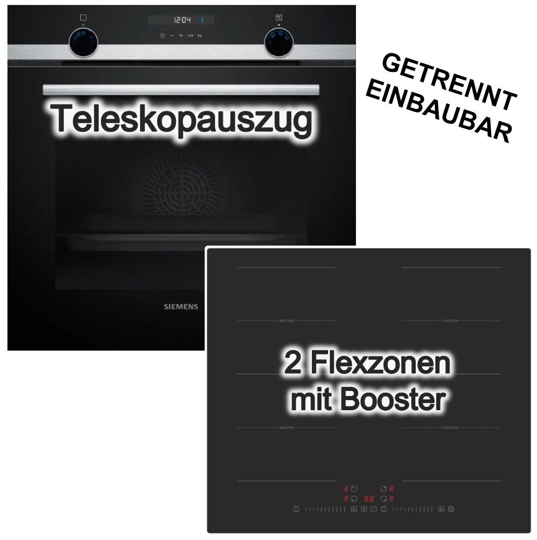 SIEMENS Backofen-Set Backofen 3D Heißluft Hydrolyse + PKM Induktionsfeld Booster Flex, mit 1-fach Teilauszug, Hydrolyse