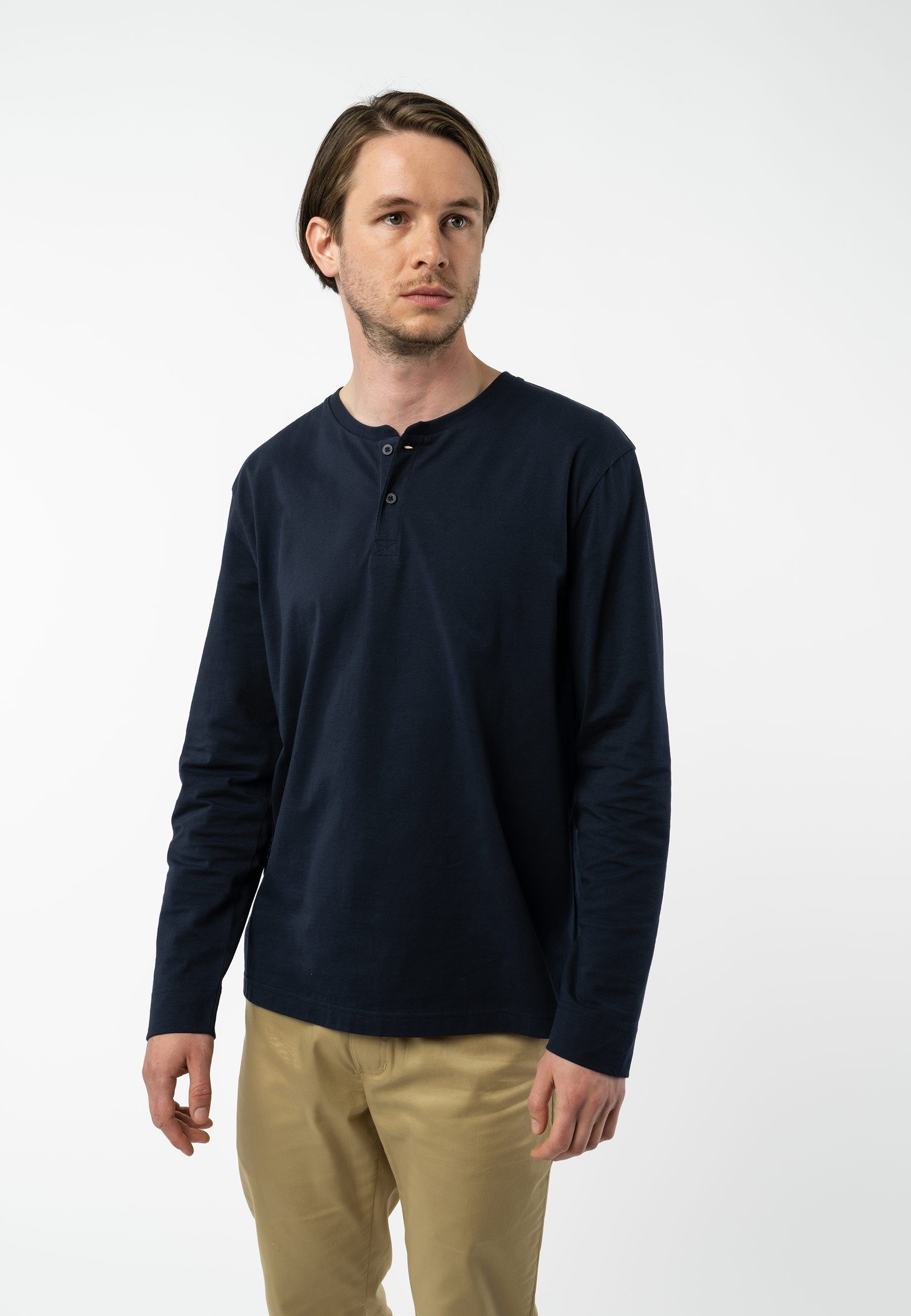 MELA Langarmshirt Henley Langarmshirt RAHUL kurze Knopfleiste navy